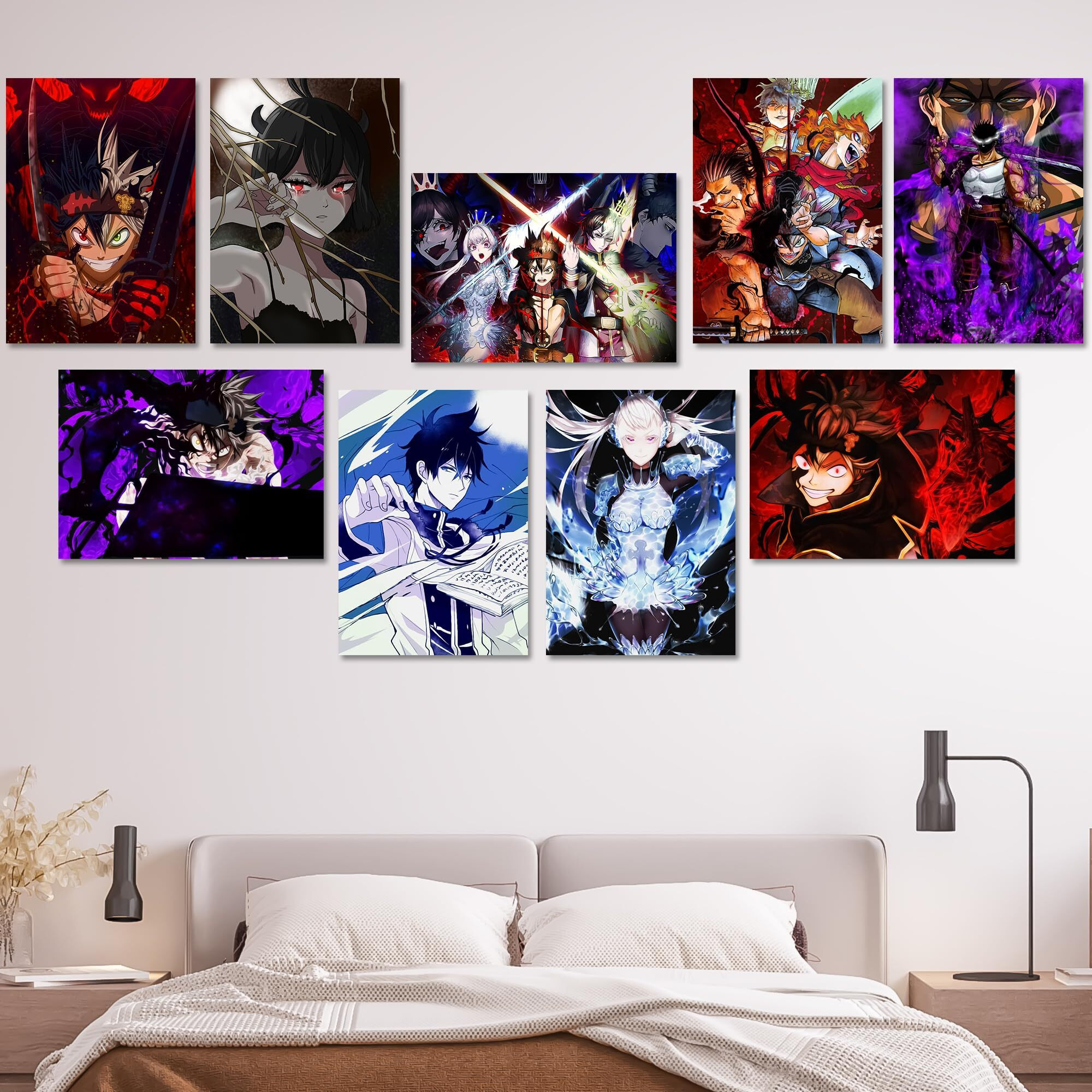 Paper9Store Pack Of 9 - Anime Posters Self-Adhesive Anime Wall Poster For Room, Size A4 Self-Adhesive 300 Gsm Thick Matt Poster (Black Clover)