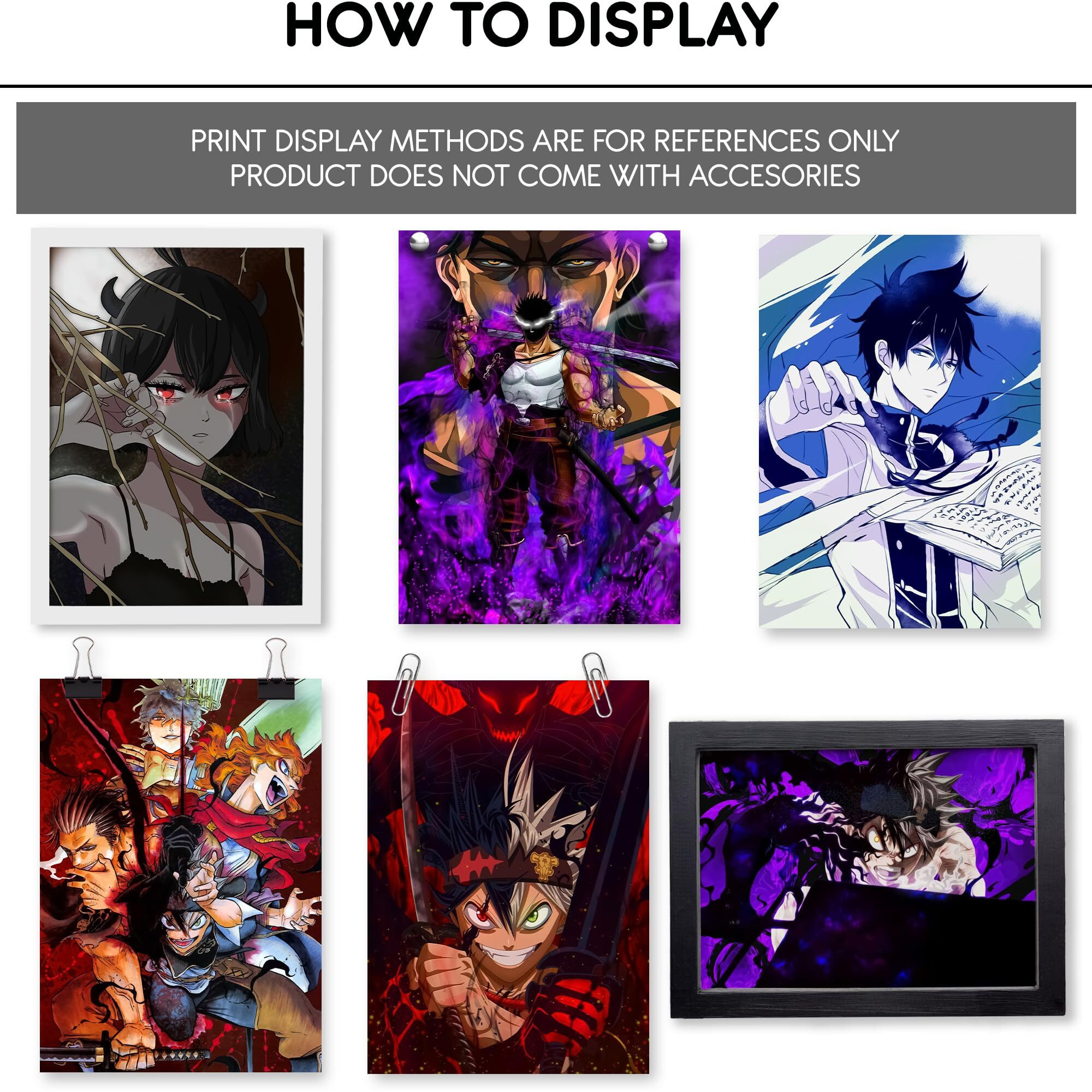 Paper9Store Pack Of 9 - Anime Posters Self-Adhesive Anime Wall Poster For Room, Size A4 Self-Adhesive 300 Gsm Thick Matt Poster (Black Clover)