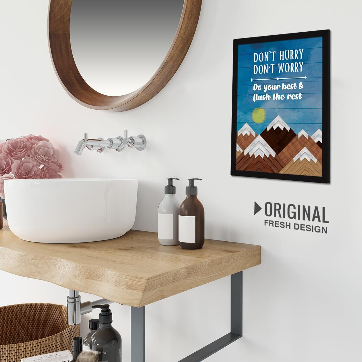 Chaka Chaundh - Bathroom Poster - Bathroom Posters With Frame - Bathroom Quotes Framed Posters - Bathroom Etiquette Poster - Bathroom Rules Poster - (14 X 11 Inches) (Bathroom Wood Blue -)