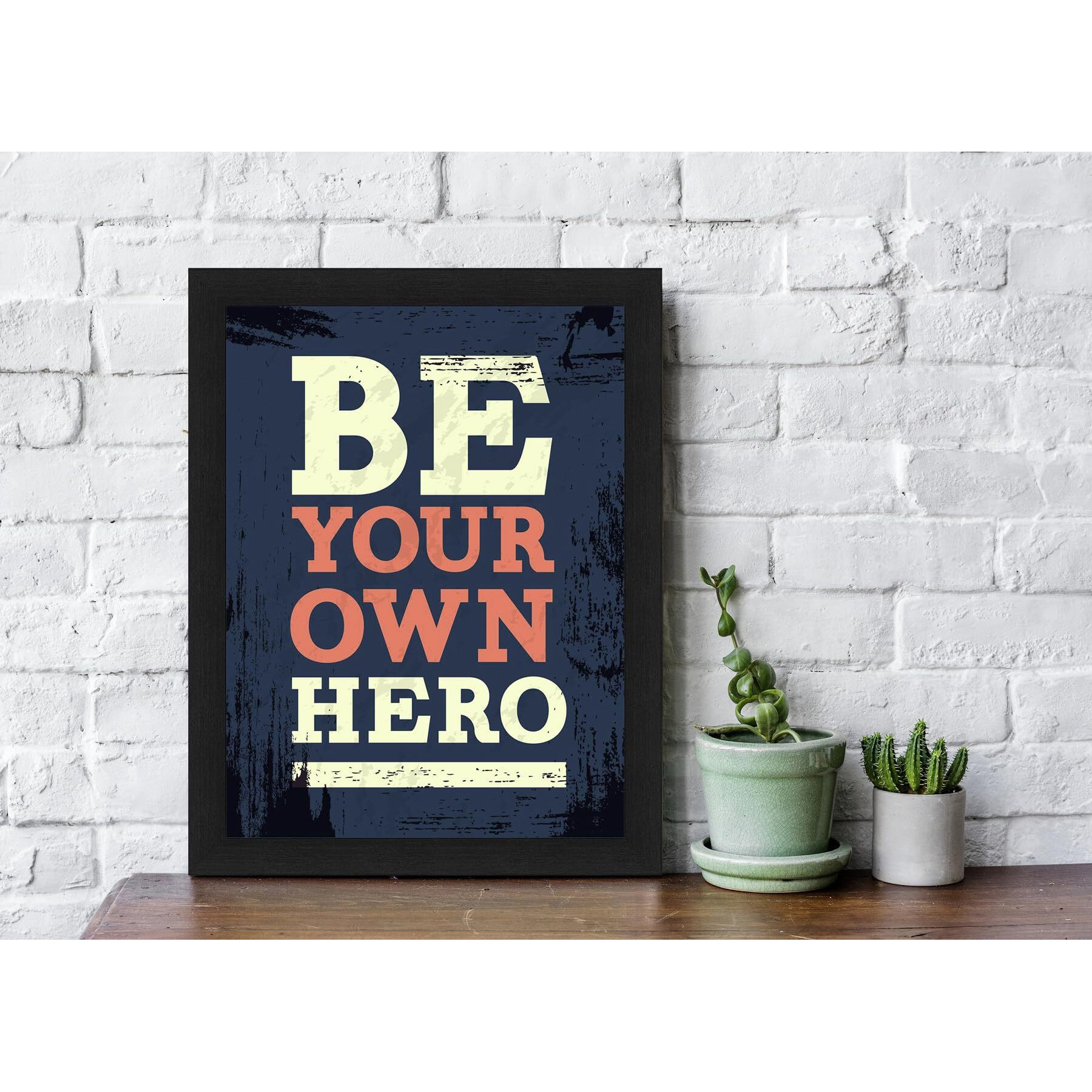 Interio Crafts Be Your Own Hero Abstract Motivational Framed Poster, Plain, Black, 13X10 Inches, Wood