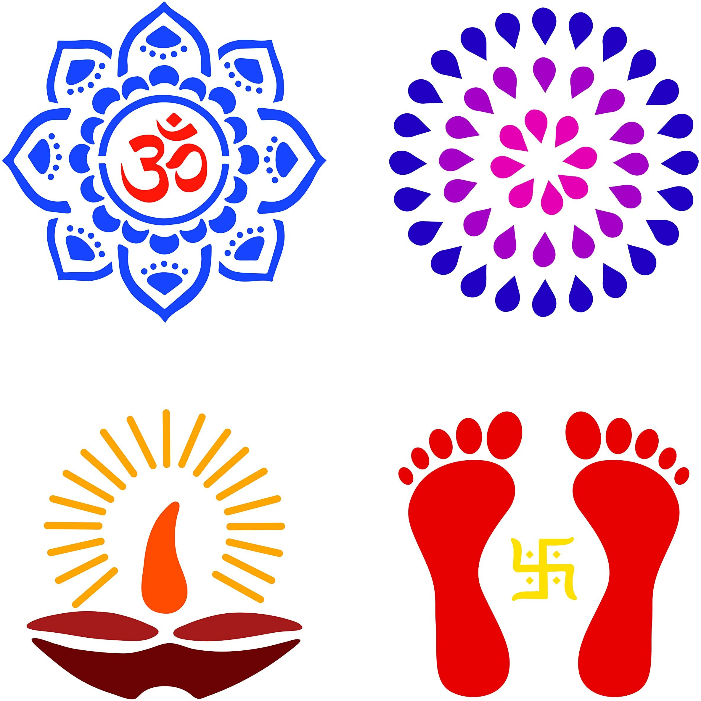 Solobolo Mandala Rangoli Stencil With 6 Rangoli Colours | Mandala Rangoli Stencil | Laxmi Feet For Door Entrance Rangoli Stencil | Diwali Diya Rangoli Stencil | Set Of 4 | Rn401