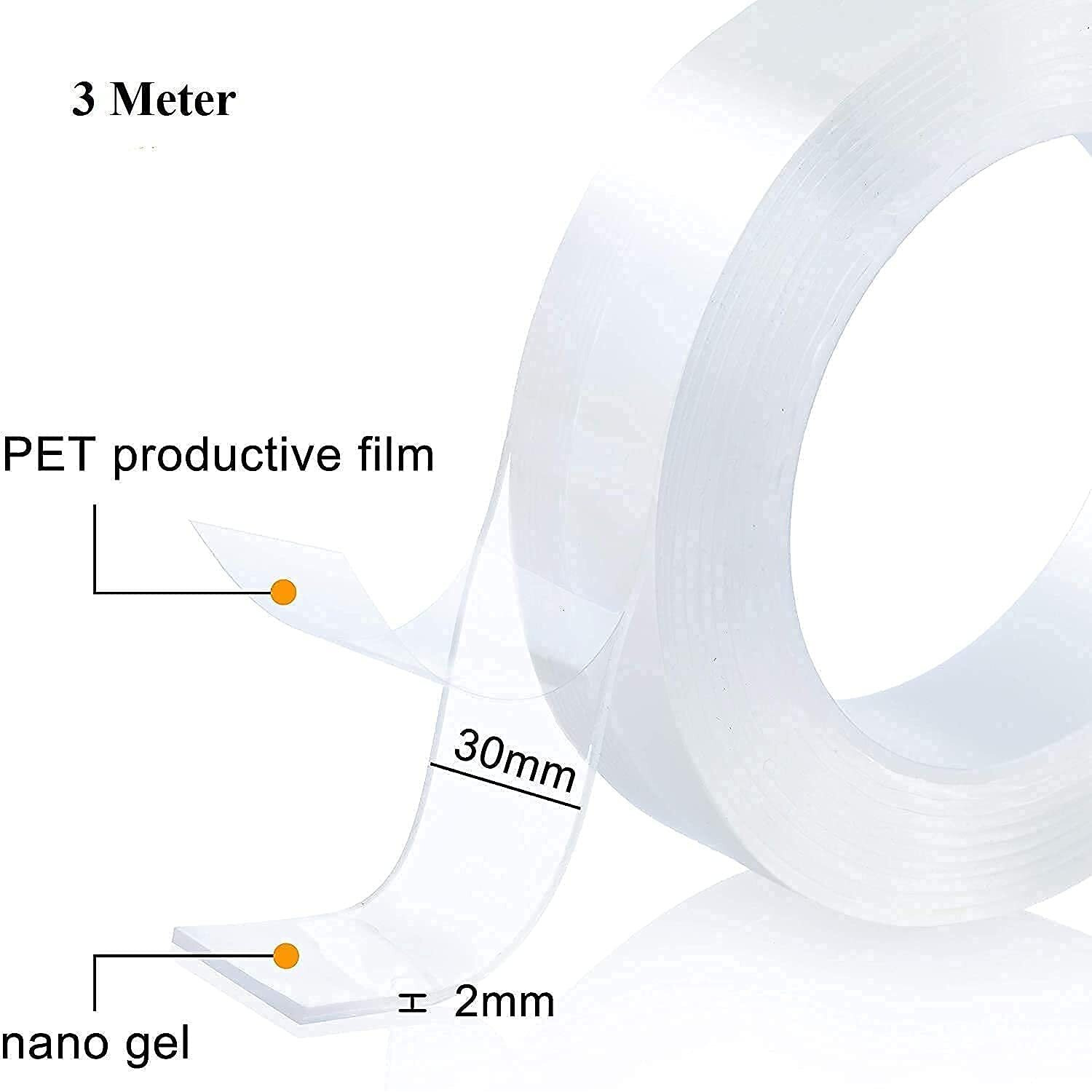 Navya Export Reusable And Washable Double Sided Adhesive Silicon Tape With Multi-Functional Anti-Slip Double Sided Sticky Strips, Gel Tape Roll Wall Stickers (3 Meters)