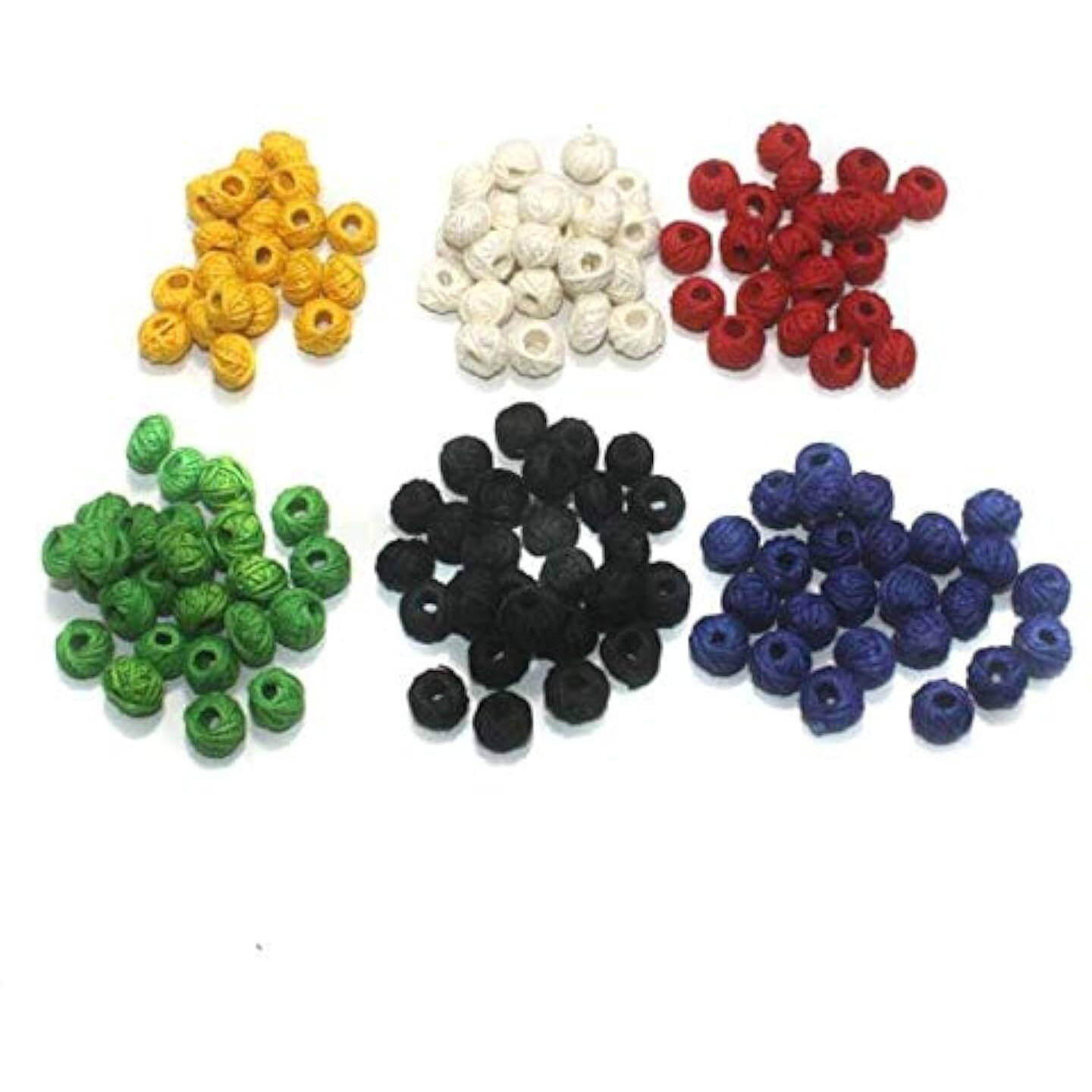 Beadsnfashion 150 Pcs. Cotton Thread Round Beads 6 Color Combo 12X8 Mm For Jewellery Making, Beading, Arts And Crafts And Embroidery Work