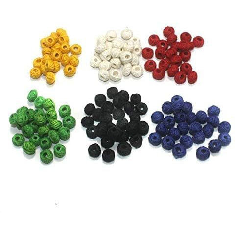 Beadsnfashion 150 Pcs. Cotton Thread Round Beads 6 Color Combo 12X8 Mm For Jewellery Making, Beading, Arts And Crafts And Embroidery Work