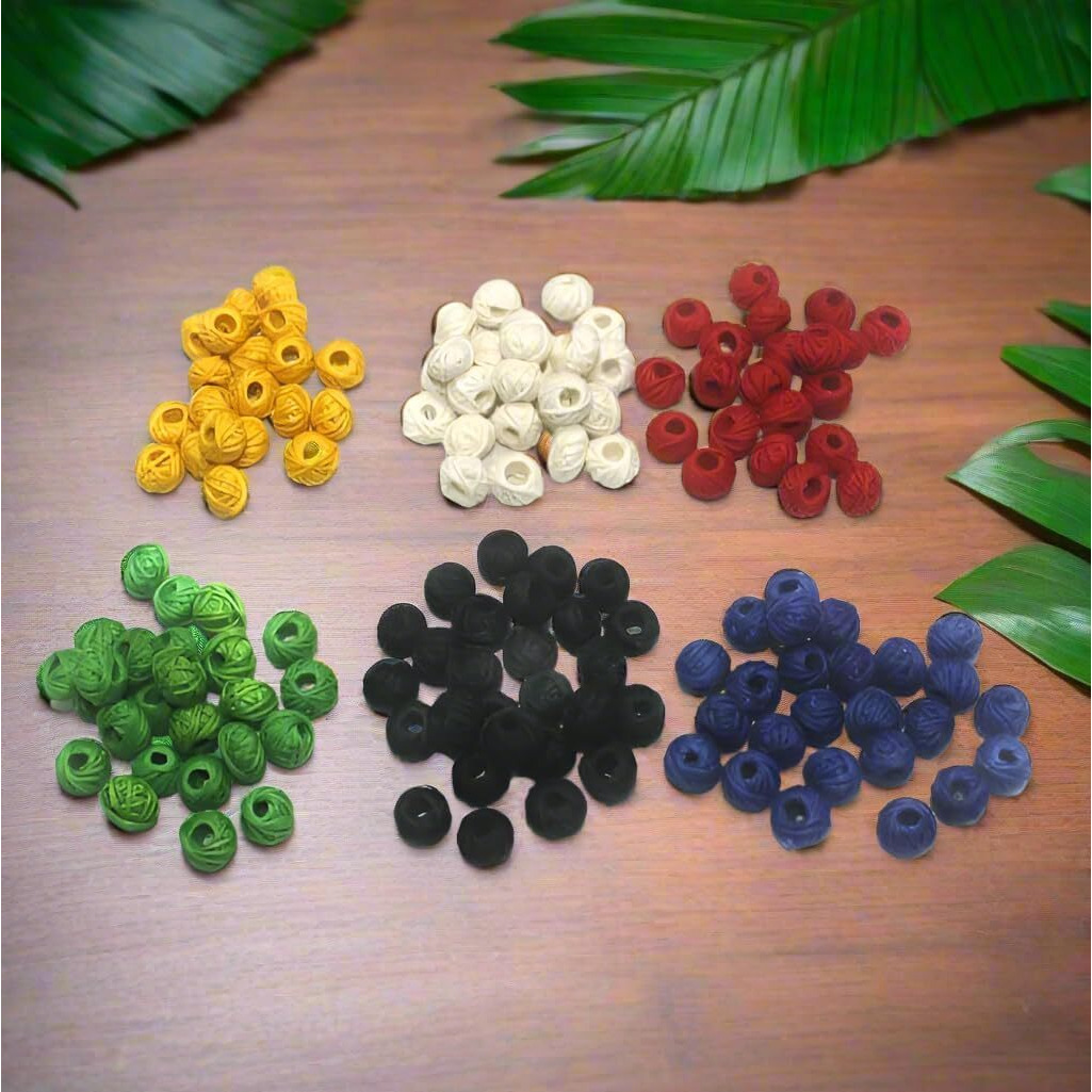 Beadsnfashion 150 Pcs. Cotton Thread Round Beads 6 Color Combo 12X8 Mm For Jewellery Making, Beading, Arts And Crafts And Embroidery Work