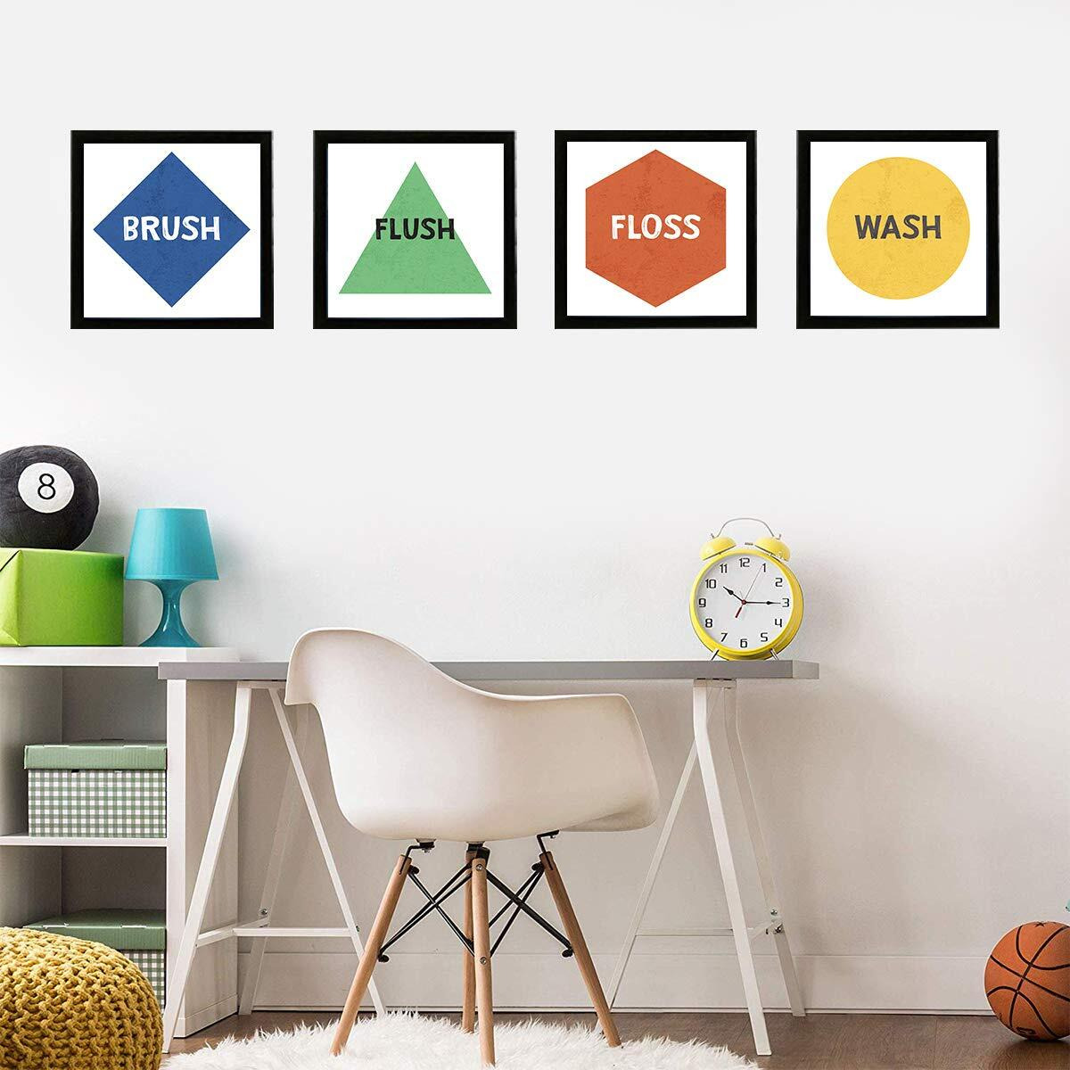 Chaka Chaundh - Bathroom Poster - Bathroom Posters With Frame - Bathroom Quotes Framed Posters - Washroom Quotes Frames - Toilet Quotes Wall Hanging - (23 X 23 X 4 Cm) Set Of 4 (Multicolor)