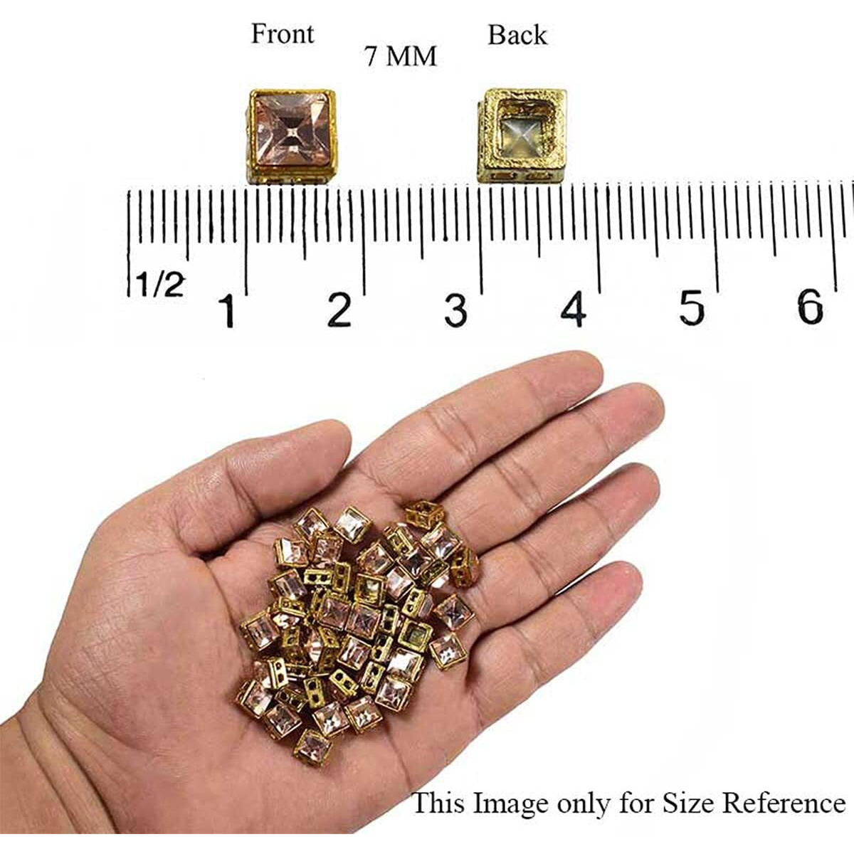 Embroiderymaterial Flat Back Gold Rhinestones In Raised Setting In Square Shape For Jewelry Making & Embellishment-7Mm-50 Pieces