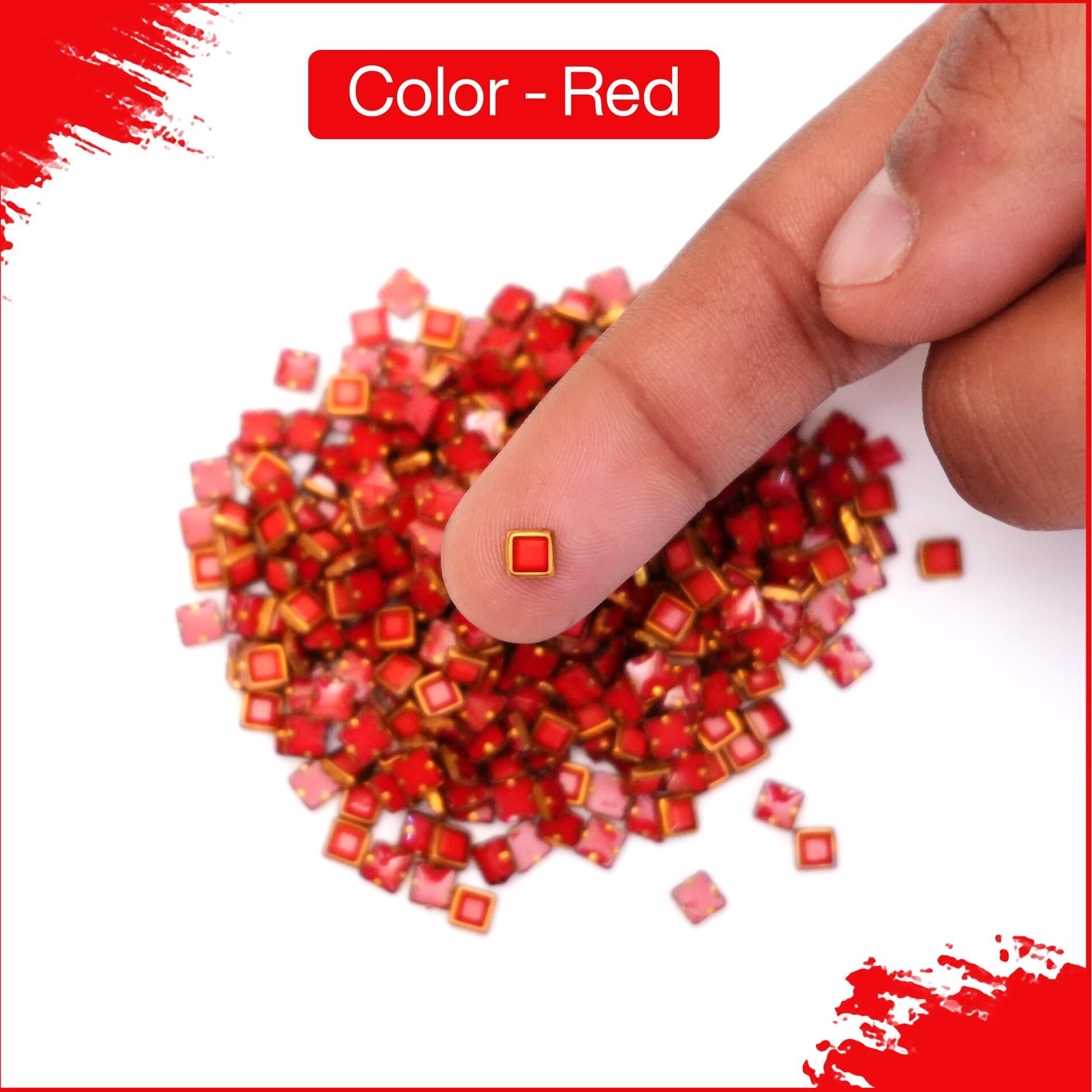Embroiderymaterial Acrylic Flat Glue On Kundan Stones Beads For Craft, Jewellery Making, Bangles Work, Maggam Work Material, Stones For Embroidery & Aari Work (Red, Square Shape, 500 Pieces)