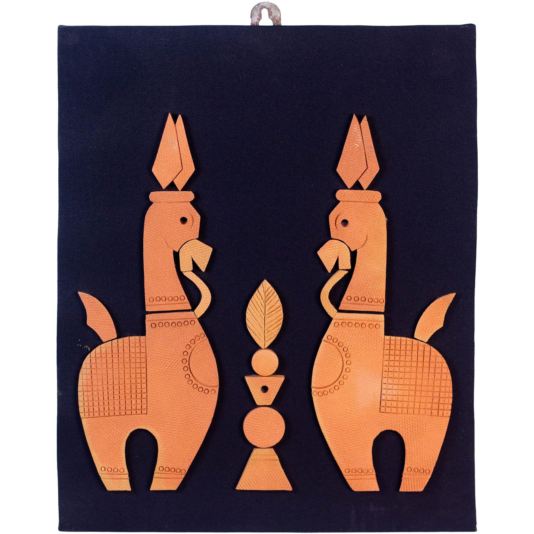 Amar Mati Terracotta Bankura Horse Pair Wall Art, Handmade, Decorative Wall Hanging For Livingroom, Home Decor, Gift (12 Inch X10 Inch)