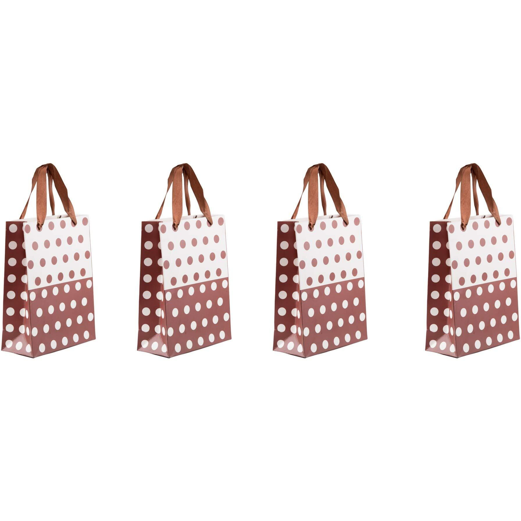 Swhf Luxe Polka Dot Gift Bags  Set Of 4 | Premium Kraft Paper With Rope Handles | Elegant Brown Printed Gift Bags For Gifting, Birthdays, Weddings, Parties & Corporate Use | Eco-Friendly & Reusable