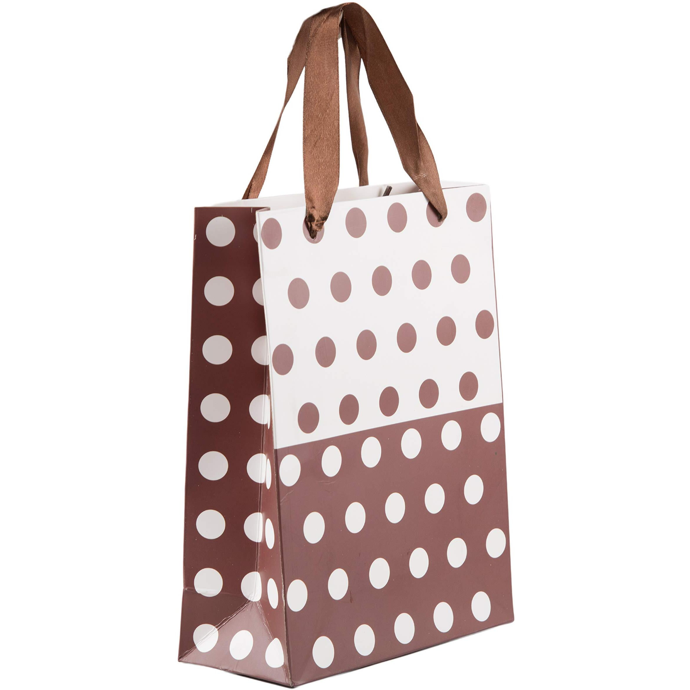 Swhf Luxe Polka Dot Gift Bags  Set Of 4 | Premium Kraft Paper With Rope Handles | Elegant Brown Printed Gift Bags For Gifting, Birthdays, Weddings, Parties & Corporate Use | Eco-Friendly & Reusable