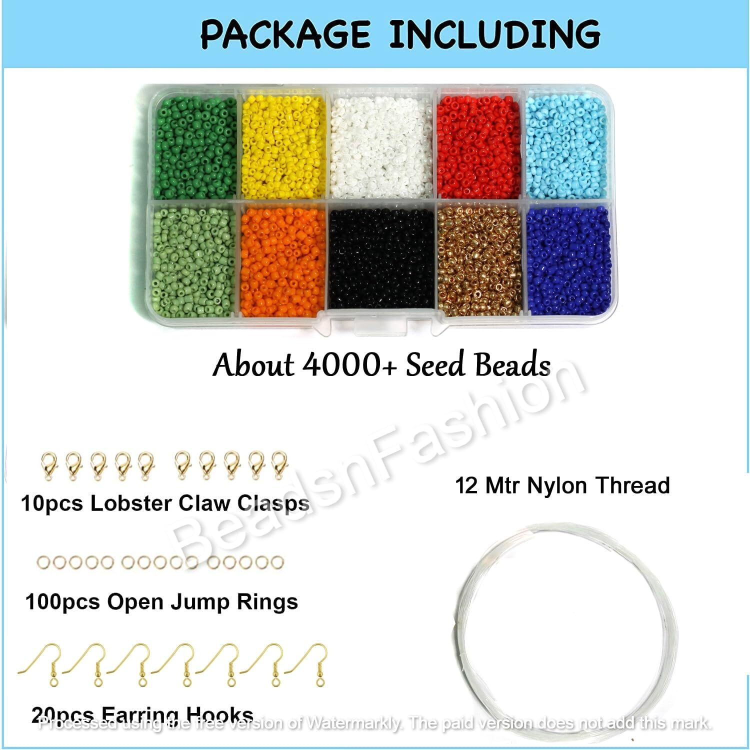 Beads N Fashion Opaque Glass Sugar Small Seed Beads 10 Cavity Box Diy Kit With Metal Finding And Elastic Thread Size 11/0-2Mm For Jewellery Making, Beading, Embroidery Work, Arts And Crafts