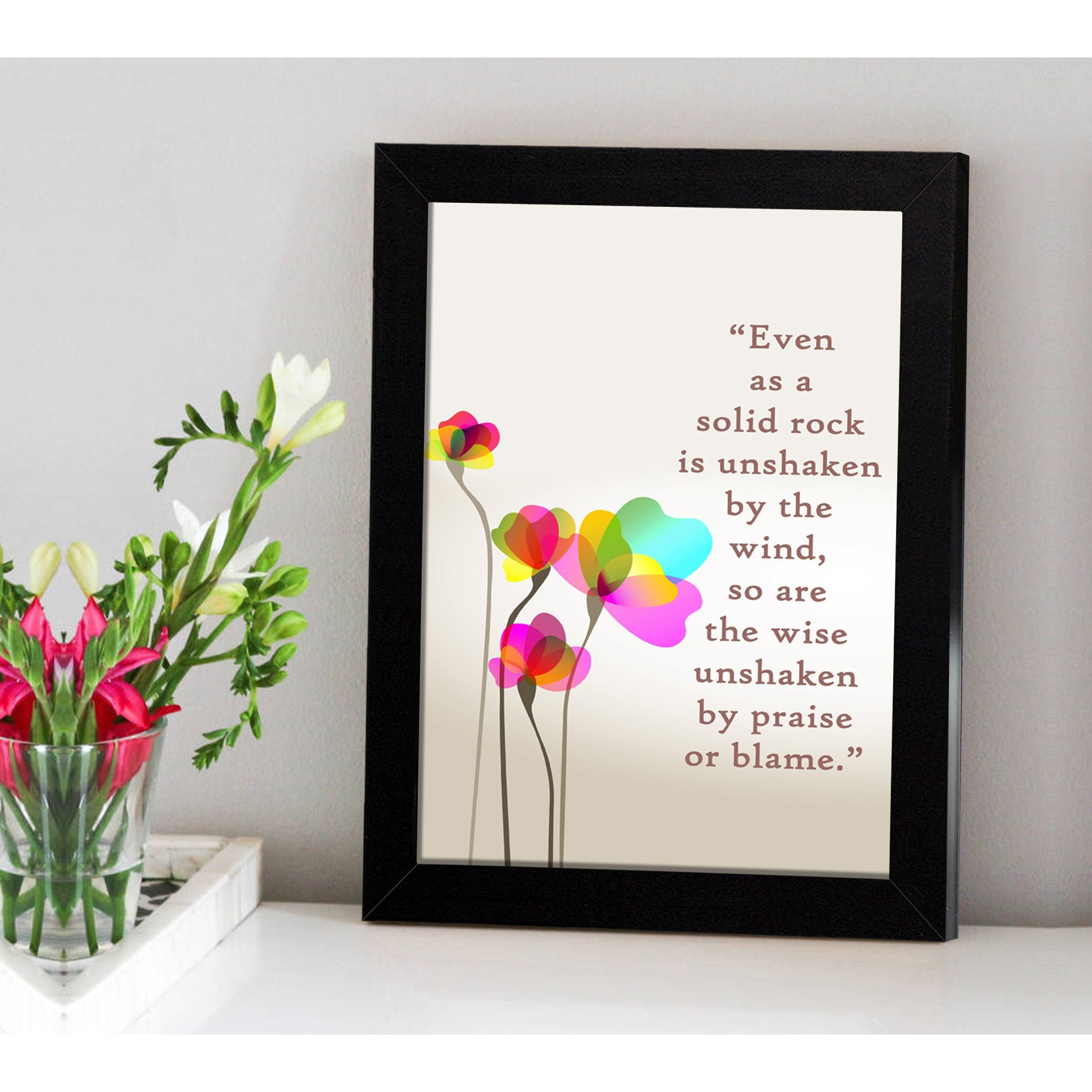 Tied Ribbons Even As A Solid Rock Is Unshaken By The Wind Inspirational Framed Quotes For Office With Frame(13.6 Inch X 10.2 Inch,Multicolor, Engineered Wood)