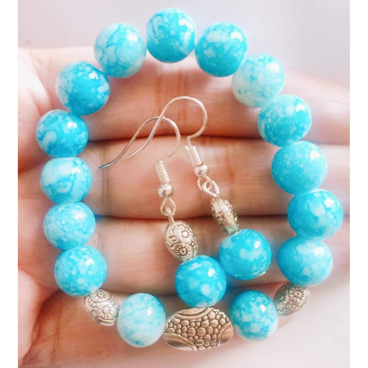Aashya Mayro 50 Quantity Of 10Mm Size Turquoise Sky Ocean Blue Shiny Glass Beads Glossy Round For Jewellery Bracelet, Necklace, Rakhi Making And Crafts Work