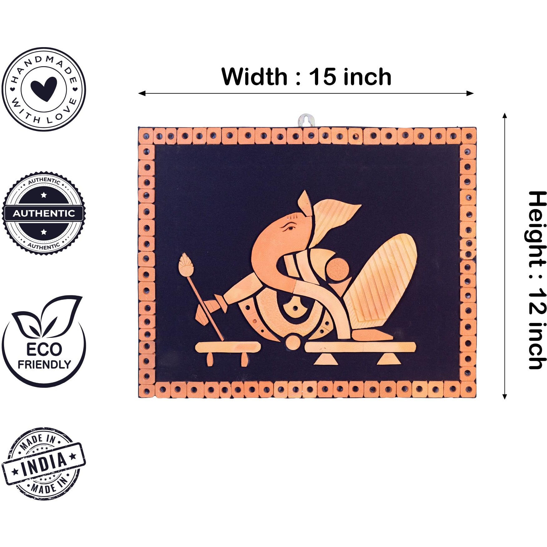 Amar Mati Terracotta Ganesha Writing Mahabharat Wall Art, Handmade, Decorative Wall Hanging For Livingroom, Puja, Home Decor, Gift (15 Inch X12 Inch)