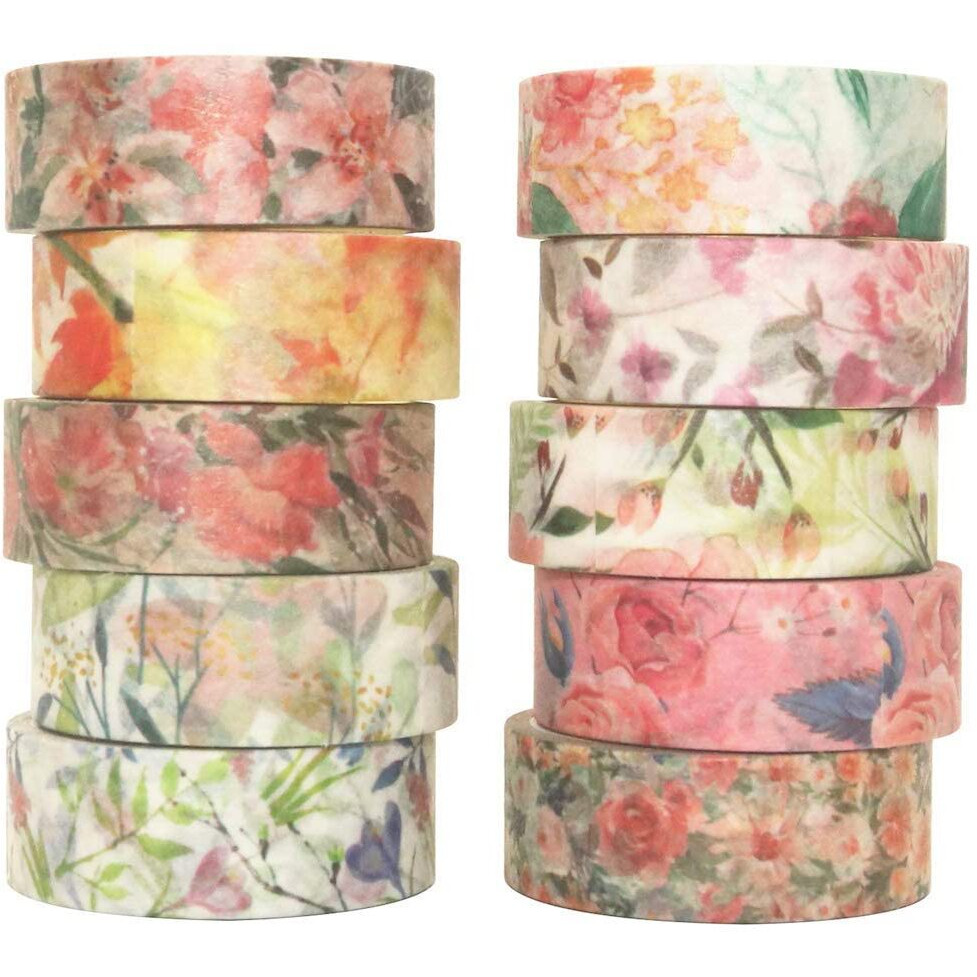 Elephantboat 10 Roll Warm Color Spring Flower Washi Tape Set For Masking Decoration