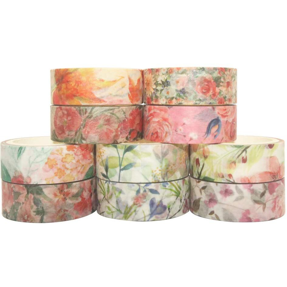 Elephantboat 10 Roll Warm Color Spring Flower Washi Tape Set For Masking Decoration