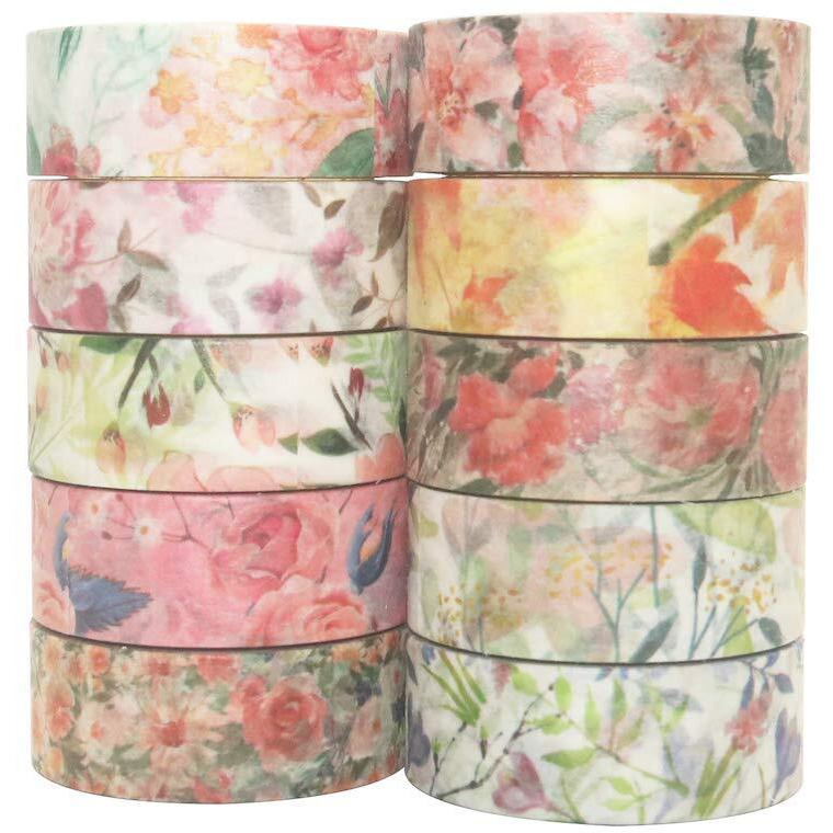 Elephantboat 10 Roll Warm Color Spring Flower Washi Tape Set For Masking Decoration