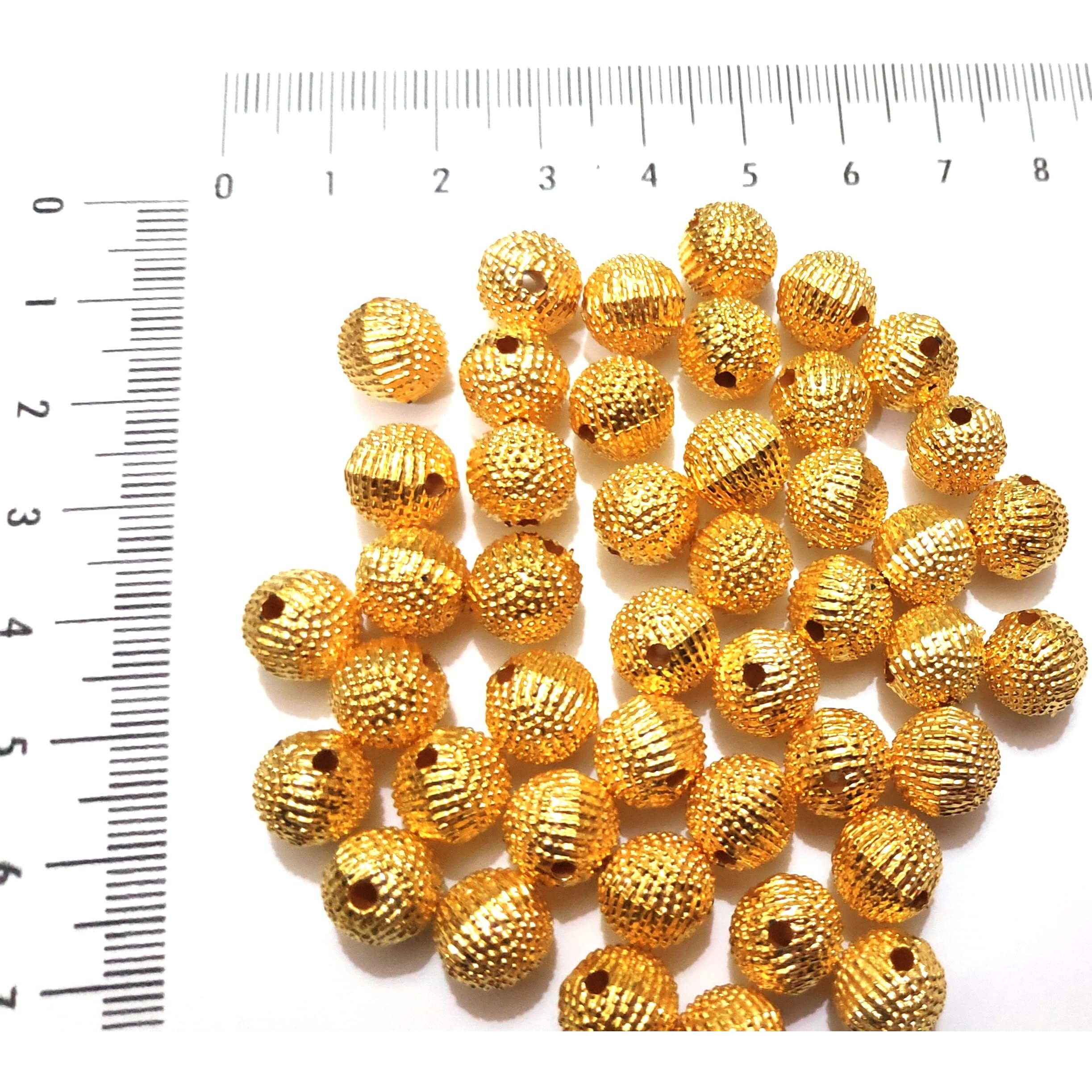 Get-Set-Go 10Mm (200 Pcs) Golden Ball With Dot/Ridges Pattern Plastic Beads For Jewellery Making, Arts And Crafts Work, Necklace, Bracelet Earring Diy Kit (Round-10Mmridged)