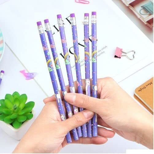 Karic Unicorn Stationery Hb Pencil Set (For Sketching, Writing, For Kids, School Student, Office, Return Gifts With Free Eraser And Sharpener (1 Pack Only - Set Of 12 Pencils)