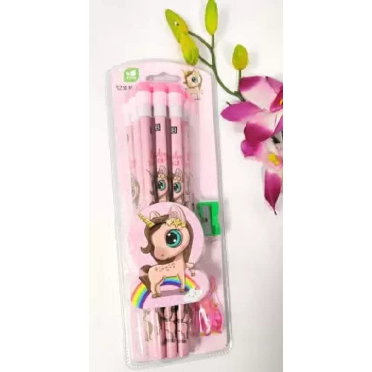 Karic Unicorn Stationery Hb Pencil Set (For Sketching, Writing, For Kids, School Student, Office, Return Gifts With Free Eraser And Sharpener (1 Pack Only - Set Of 12 Pencils)