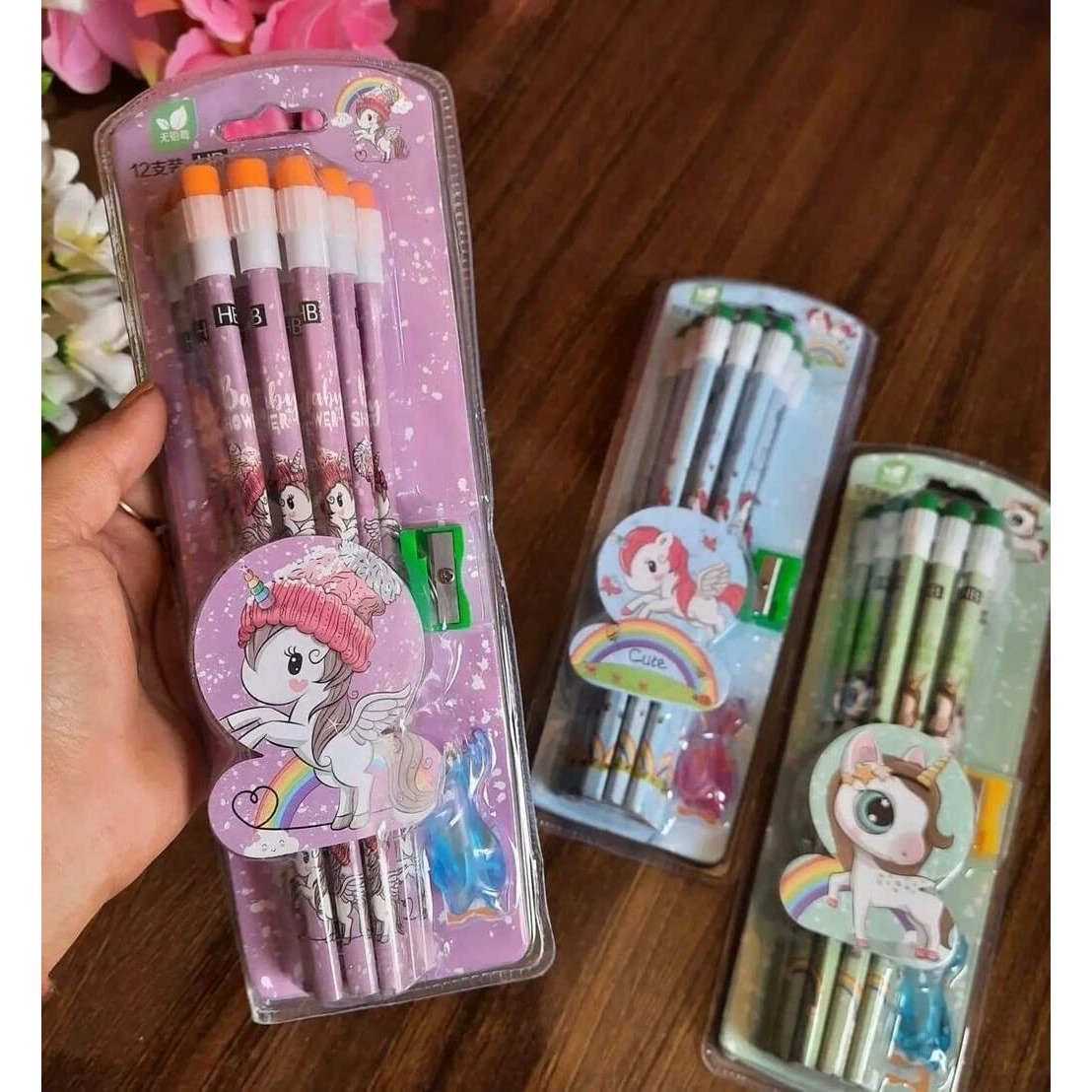 Karic Unicorn Stationery Hb Pencil Set (For Sketching, Writing, For Kids, School Student, Office, Return Gifts With Free Eraser And Sharpener (1 Pack Only - Set Of 12 Pencils)