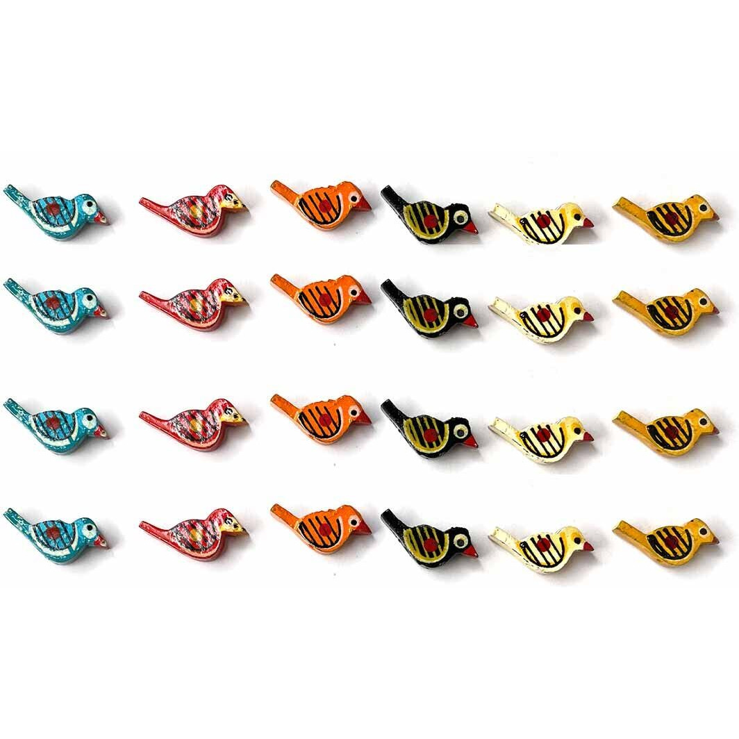 Adikala Wooden Birds Beads For Toran Or Hangings, Beading Jewellery, Making & Art And Crafts Work Color-Multicolor 1.Inch_(Set Of 25)