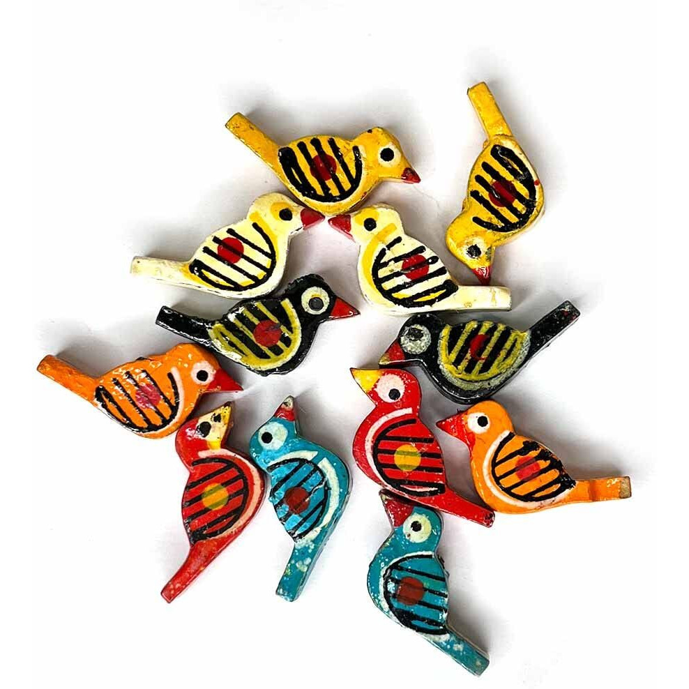 Adikala Wooden Birds Beads For Toran Or Hangings, Beading Jewellery, Making & Art And Crafts Work Color-Multicolor 1.Inch_(Set Of 25)