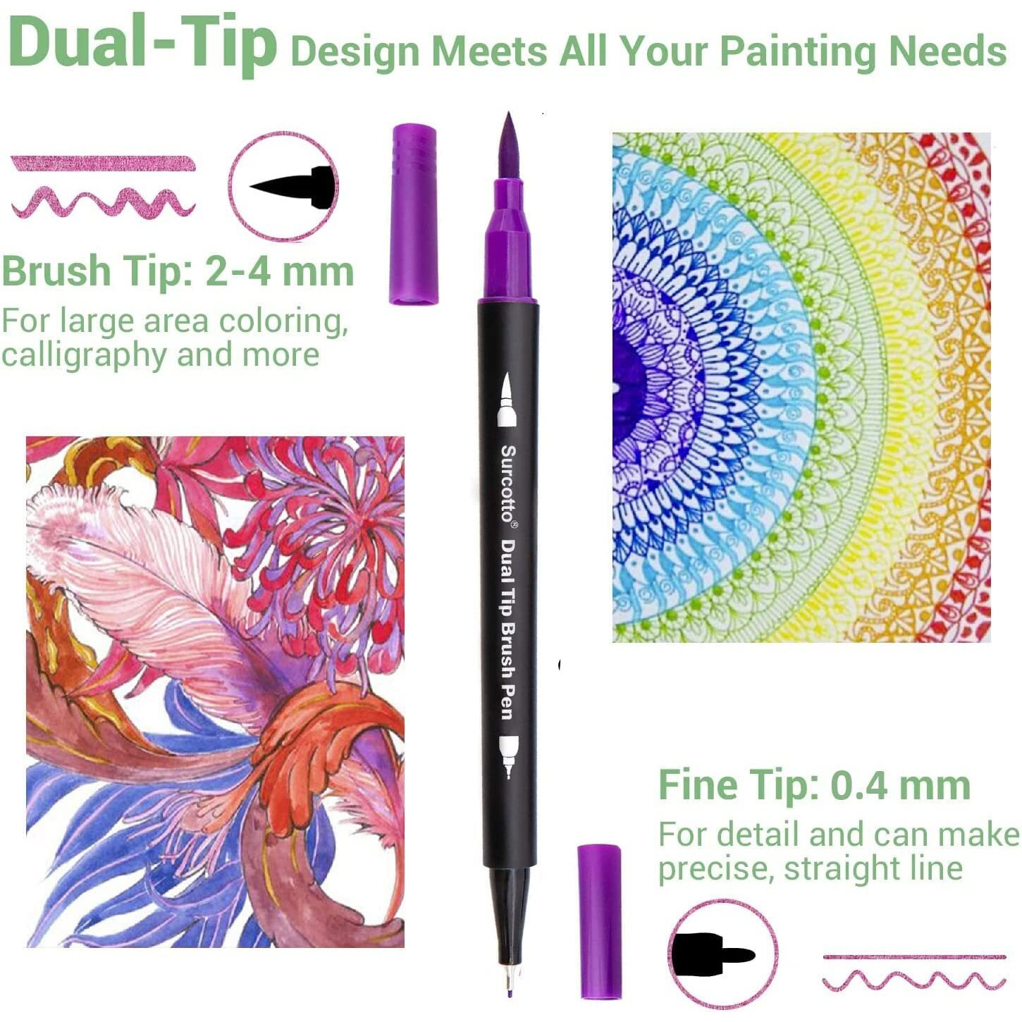 Corslet 24 Pc Dual Tip Marker Pens Drawing Colour Brush Pen Shades Fineliner Set Sketch Calligraphy Color Highlighter Markers Art Supplies For Artist , Multicolor