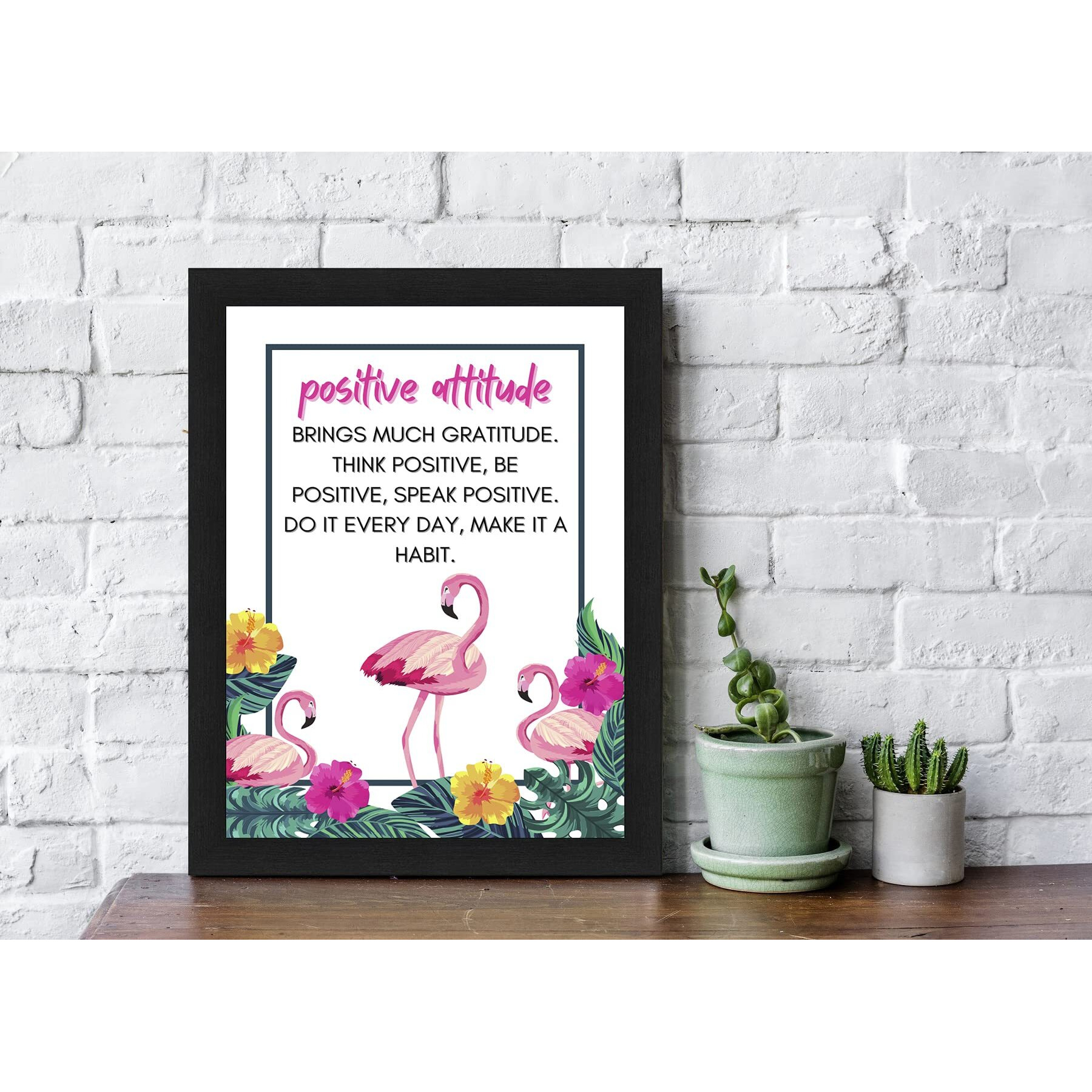 Interio Crafts Positive Attitude Motivational Wall Frames - Positive Quotes Wall Frames - Inspirational Framed Poster - Synthetic Wood - 13 X 10 Inches