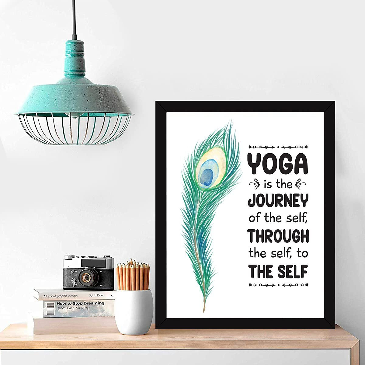 Chaka Chaundh - Yoga Quotes Frames - Meditation Quotes Wall Frame - Yoga Wall Frames - Yoga Wall Decor - Yoga Wall Art - Yoga Posters For Wall - (13.6 X 10.6 Inches) (Yoga Is The Journey - White)