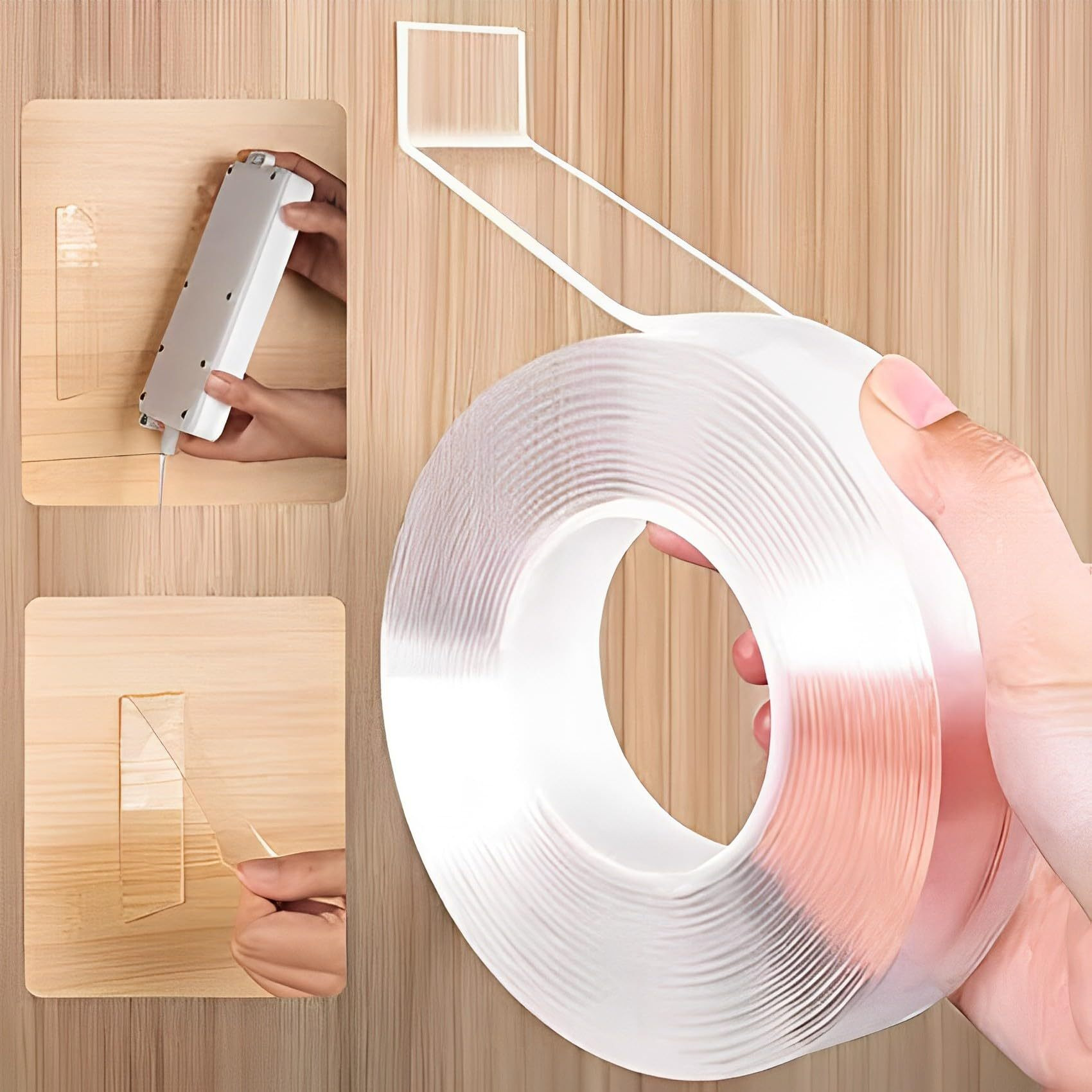 Punzone Double Sided Tape Heavy Duty, Silicon Tape Transparent Strong Adhesive Mounting Trackless Removable Washable Ideal For Posters, Photo Frames, Kitchen, Office, Car Decor(3 Meter)