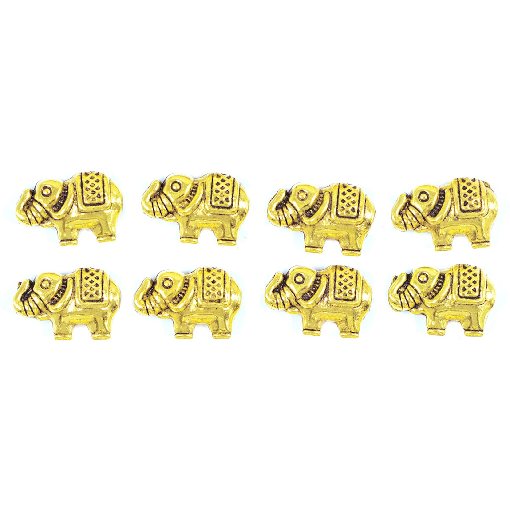 Aashya Mayro Combo Of 8 Elephant Metal Gold Plated Hole Inside 12 Mm Metal Beads Charms For Jewellery Bracelet Making And Crafts Work.
