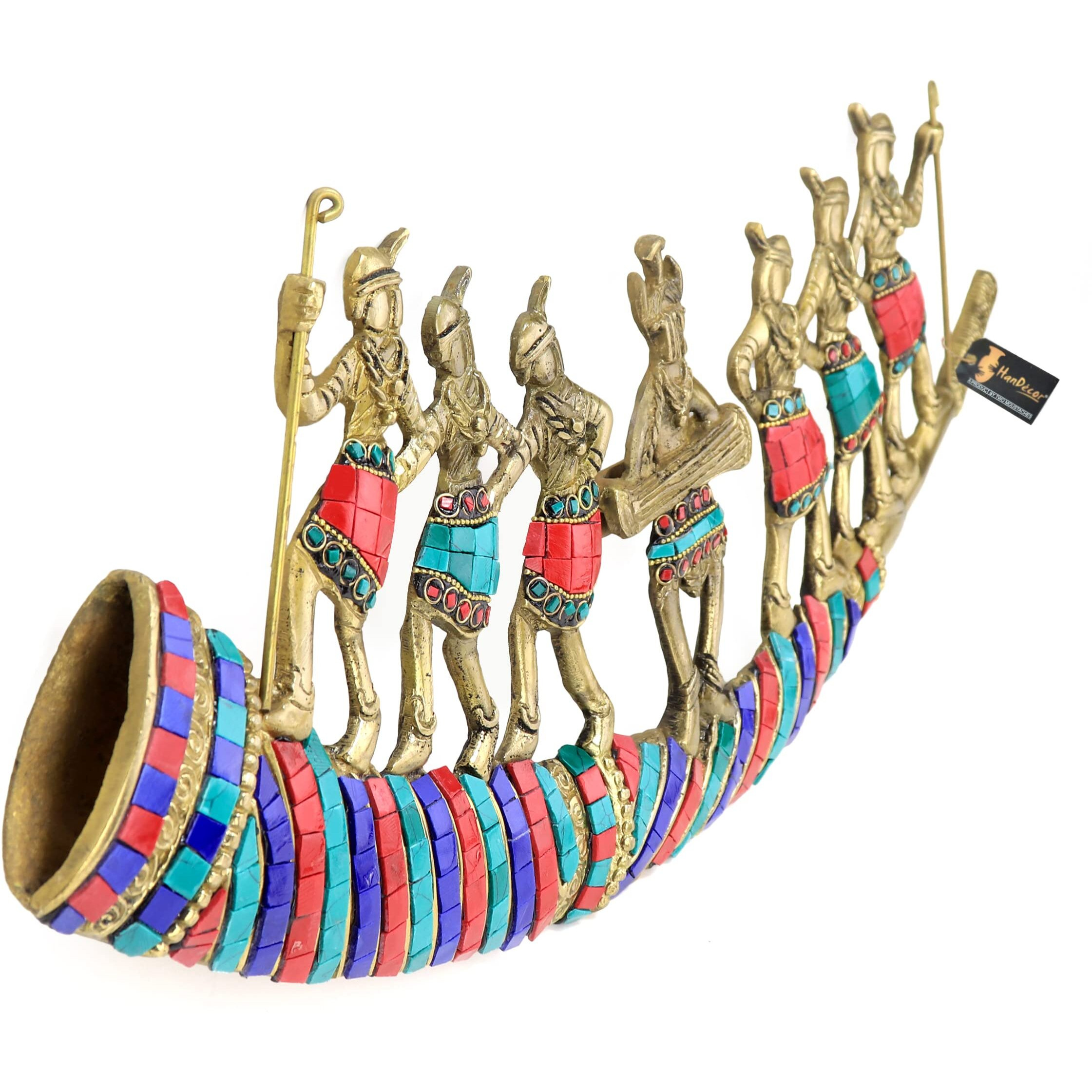 Two Moustaches Gemstone Work Tribal Folk Dancers Brass Wall Hanging