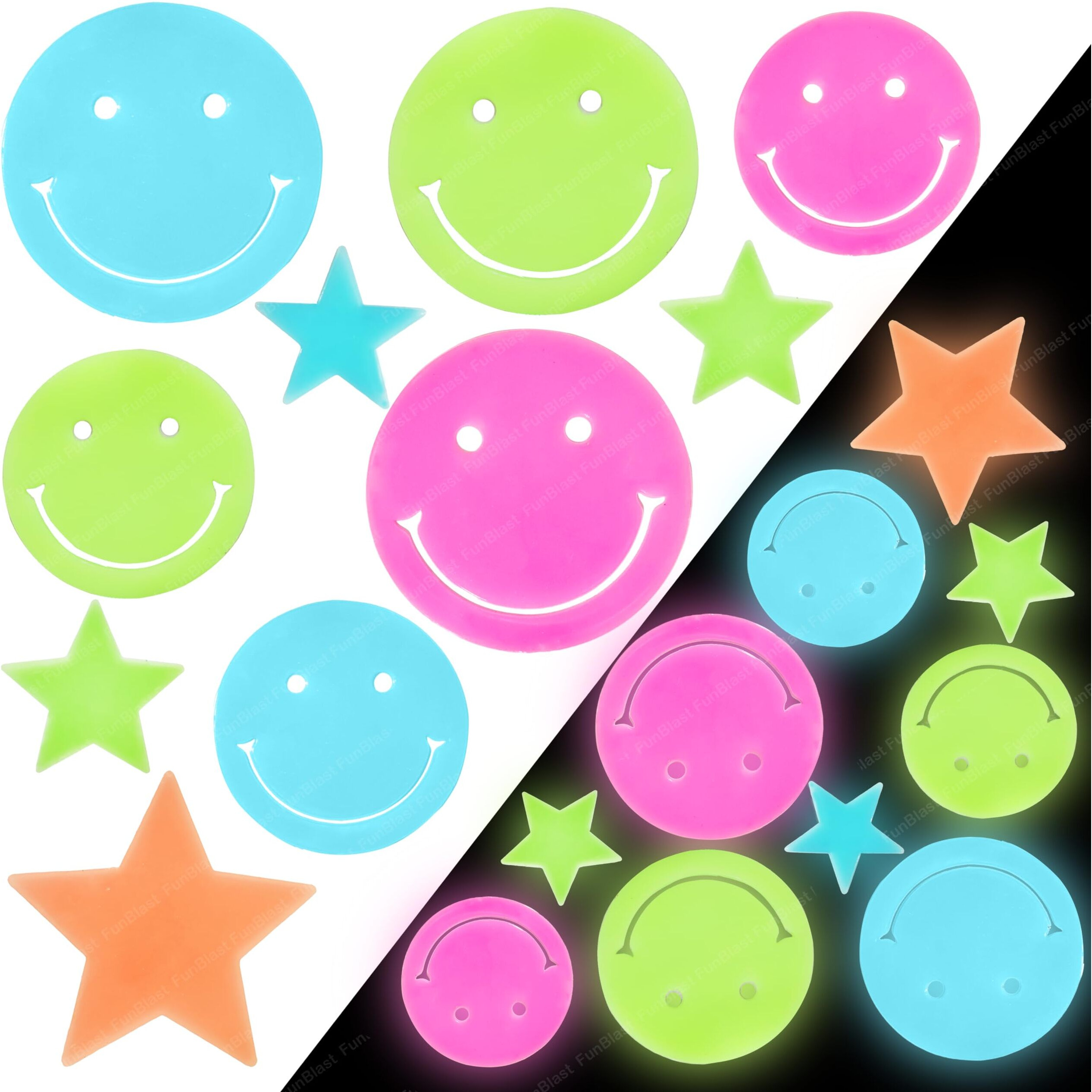 Funblast Star & Smile Shaped Glow In The Dark Radium Wall Ceiling Stickers, Decoration Stickers - 10 Pcs