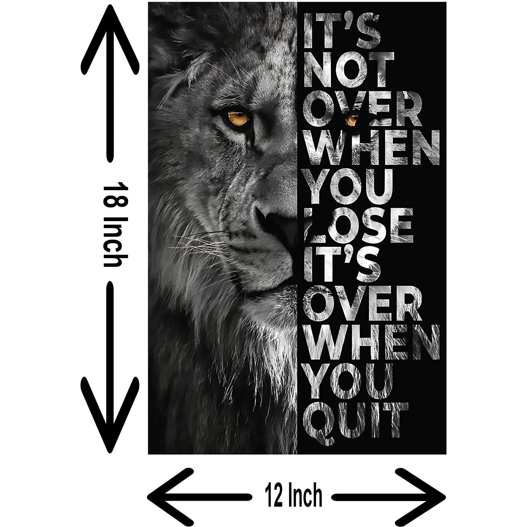 My D Square Vinyl Poster, Lion Its Not Over When You Lose, Motivational Quote Wall Paper For Living Room Bedroom Office Gym, Size 30 X 45 Cm Self Adhesive