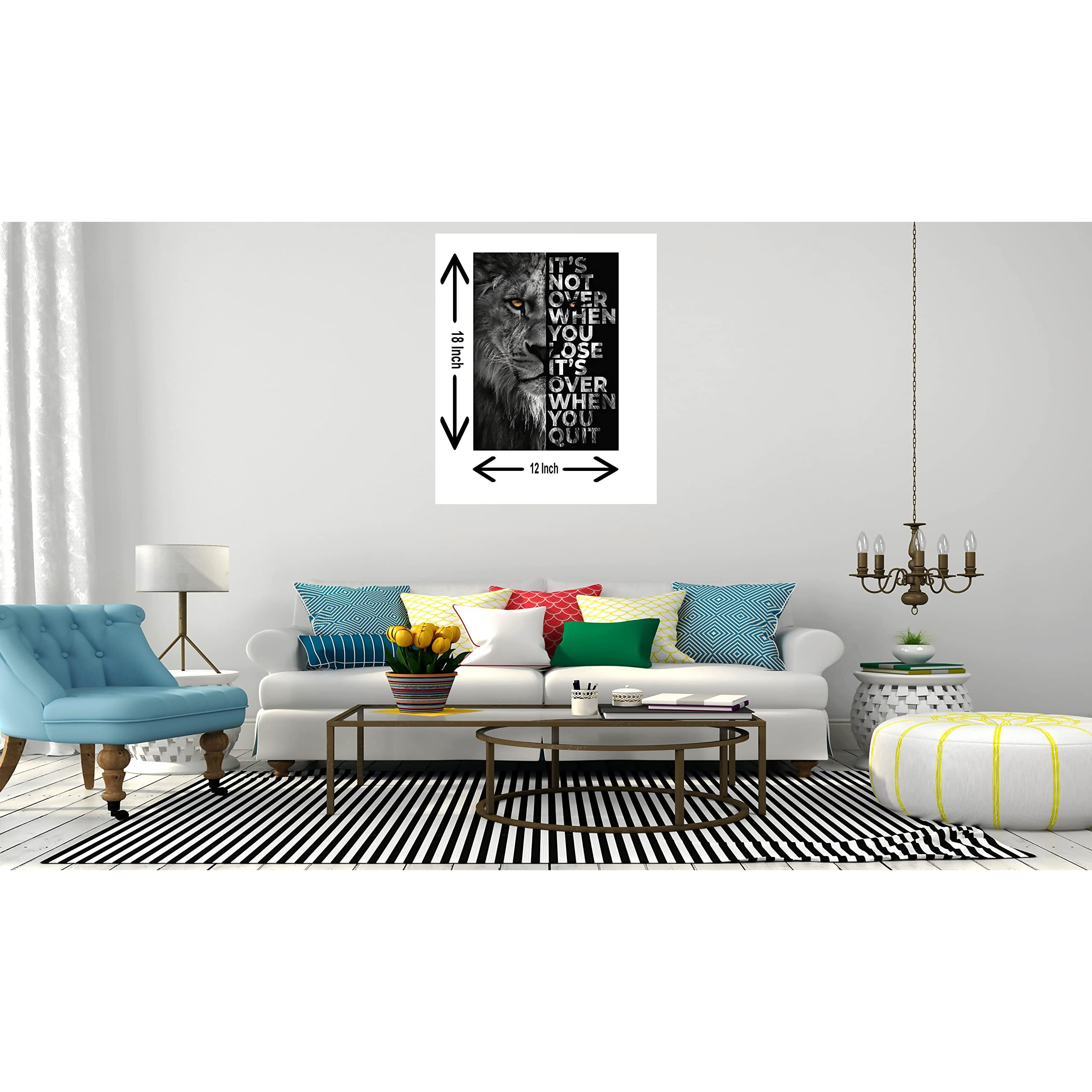 My D Square Vinyl Poster, Lion Its Not Over When You Lose, Motivational Quote Wall Paper For Living Room Bedroom Office Gym, Size 30 X 45 Cm Self Adhesive