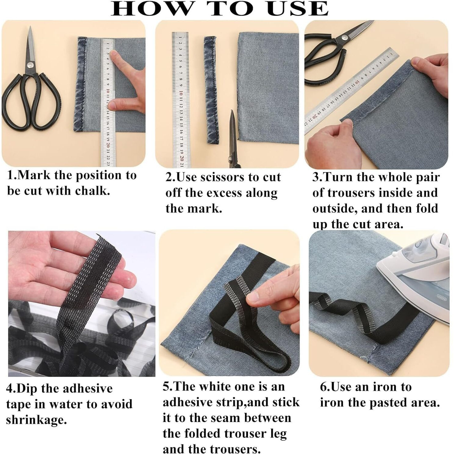 Shopvilla Iron Instant Hem Tape, 25Mm X 5M Trousers Edge Modified Strips, Permanent No Sew Hemming Tape, Washable Hem Adhesive Tape For Improve Jeans Suit Pant Trouser Mouth, Saree Tape Double Sided