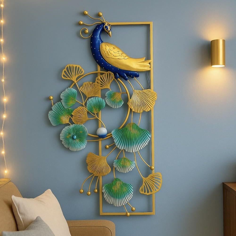 Anshika International Wall Art Peacock Metal Frame With Led, Wall Sculpture For Living Room, Bedroom, Drawing Room, Office Wall Hanging For Home Decorative (Size 40X20 Inch)-A7