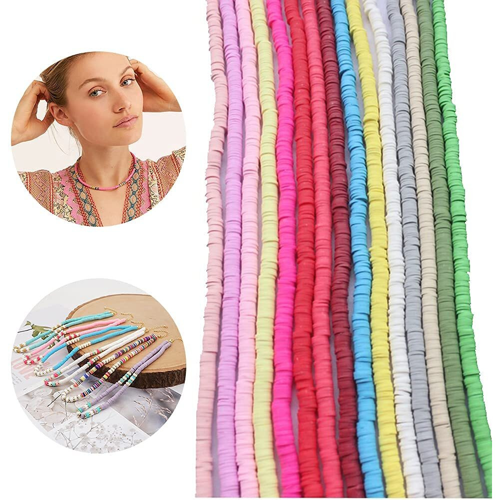 Patpat Beads For Jewellery Making Flat Beads Multicolor Flat Clay Beads For Bracelet & Necklace Making, Polymer Clay Beads For Diy Craft, Jewelry Making Girls (6Mm, 15 Color) - 3000 Pieces