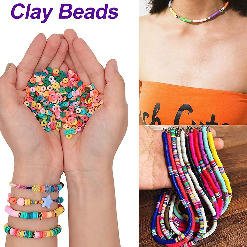 Patpat Beads For Jewellery Making Flat Beads Multicolor Flat Clay Beads For Bracelet & Necklace Making, Polymer Clay Beads For Diy Craft, Jewelry Making Girls (6Mm, 15 Color) - 3000 Pieces