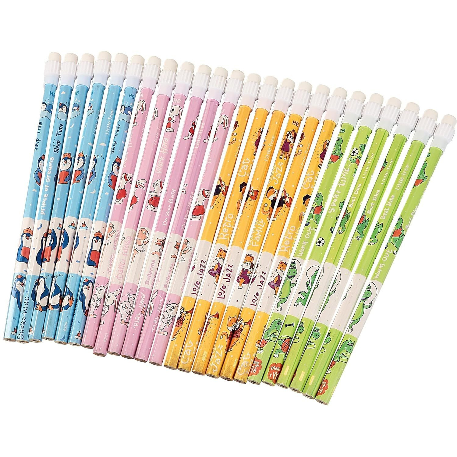 Amazon Brand - Umi 24 Pc Pencils With Eraser Tops, Colorful Wooden Pencils For Students