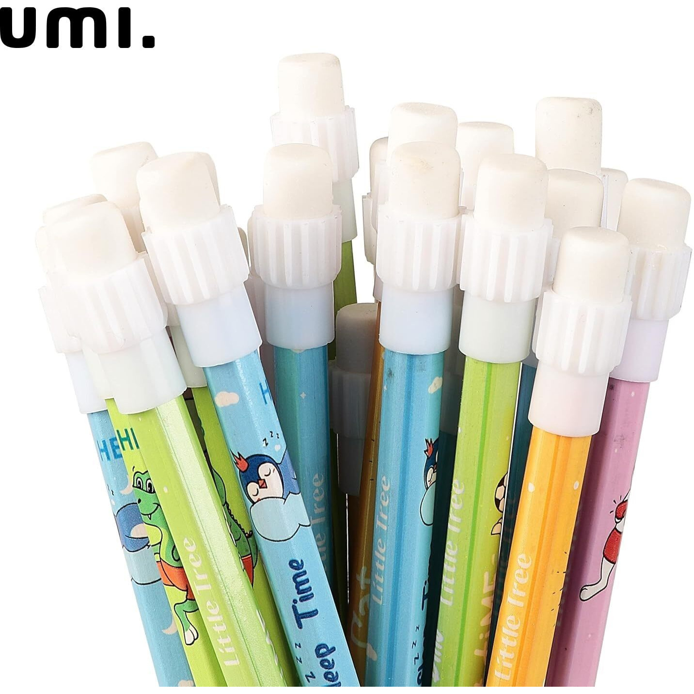 Amazon Brand - Umi 24 Pc Pencils With Eraser Tops, Colorful Wooden Pencils For Students