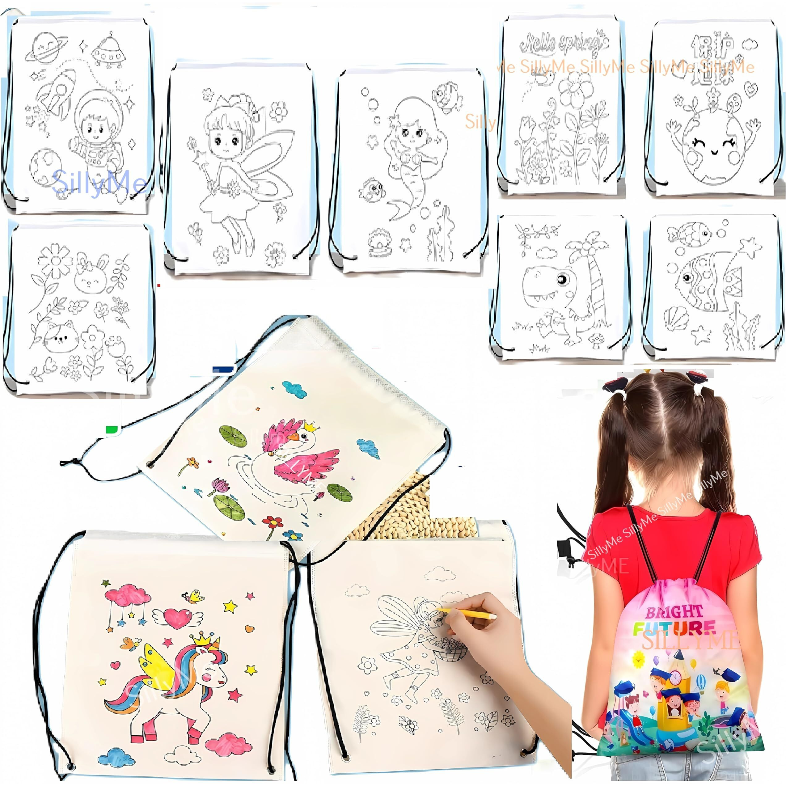 12Pc Diy Coloring Return Gifts Bags For Kids Birthday Party - Reusable Goodie Bags Gift Bags Small - Hand Bag For Kids - Birthday Return Gifts For Kids Age 8 12 3 4 5 - Haversack Return Gift Bags For Kids Birthday