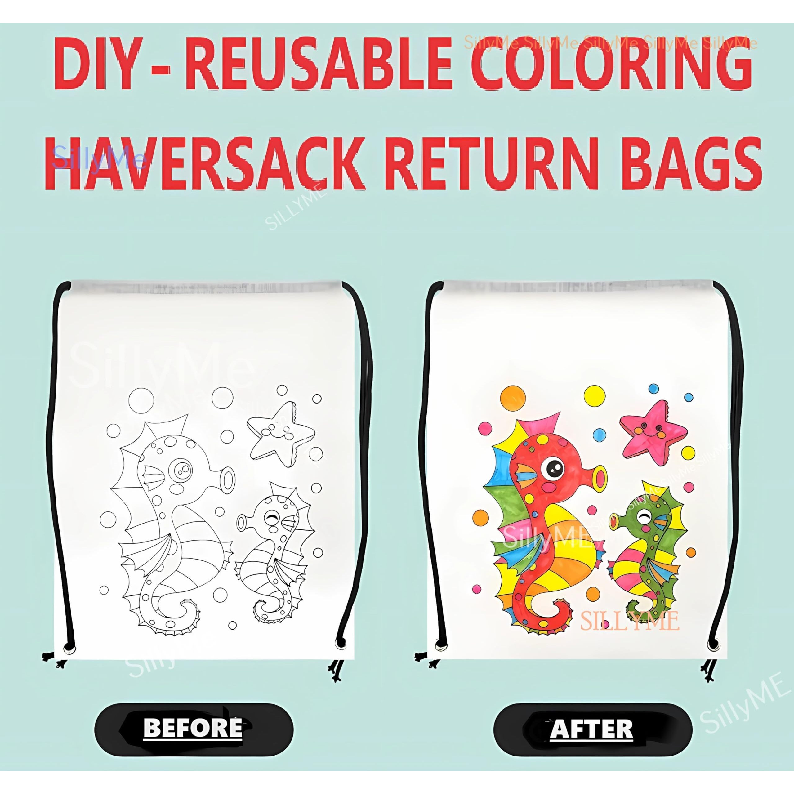 12Pc Diy Coloring Return Gifts Bags For Kids Birthday Party - Reusable Goodie Bags Gift Bags Small - Hand Bag For Kids - Birthday Return Gifts For Kids Age 8 12 3 4 5 - Haversack Return Gift Bags For Kids Birthday
