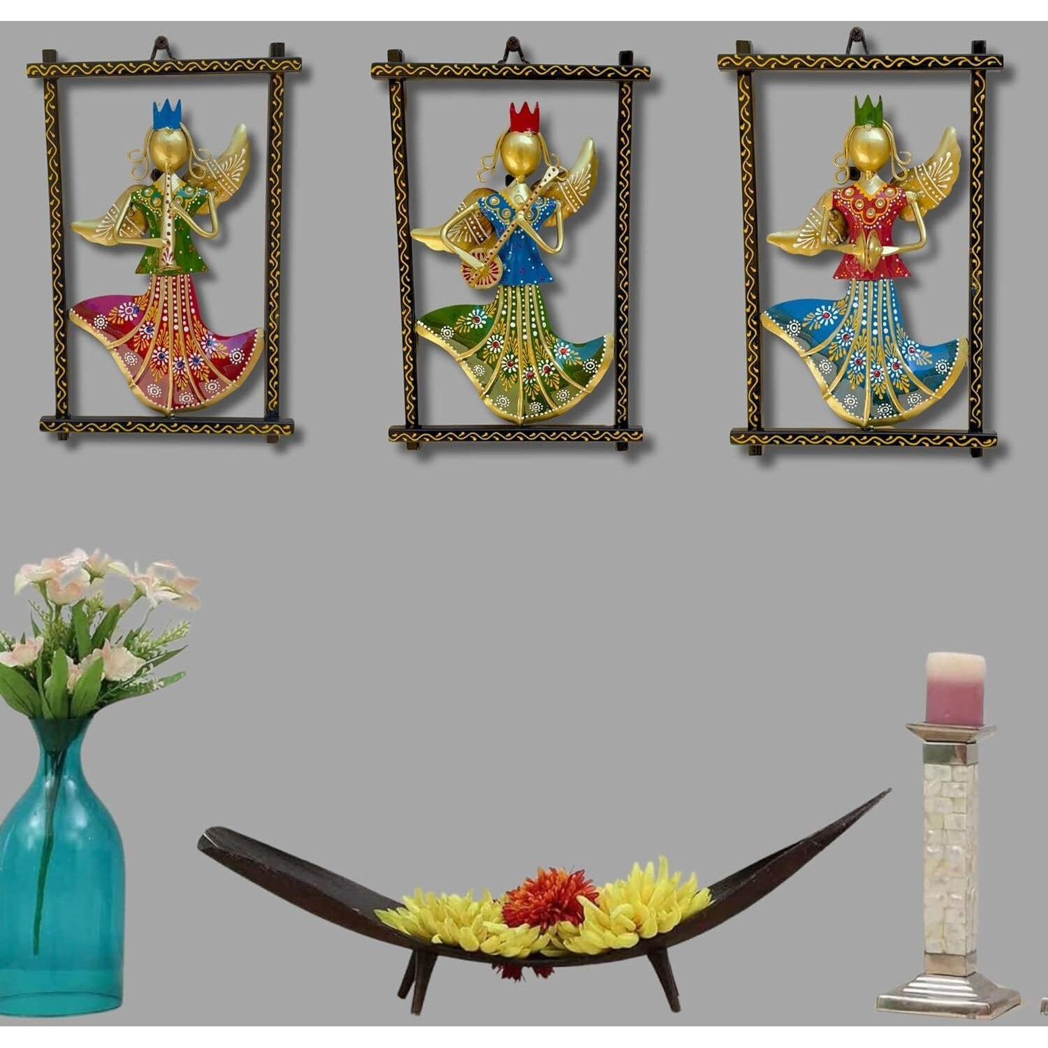 Anshika International 3 Music Pari Wall Hangings For Home Decoration, Metal Wall Art Frame Wall Sculpture For Living Room, Bedroom Decorative Items (Size 12X7.5 In)