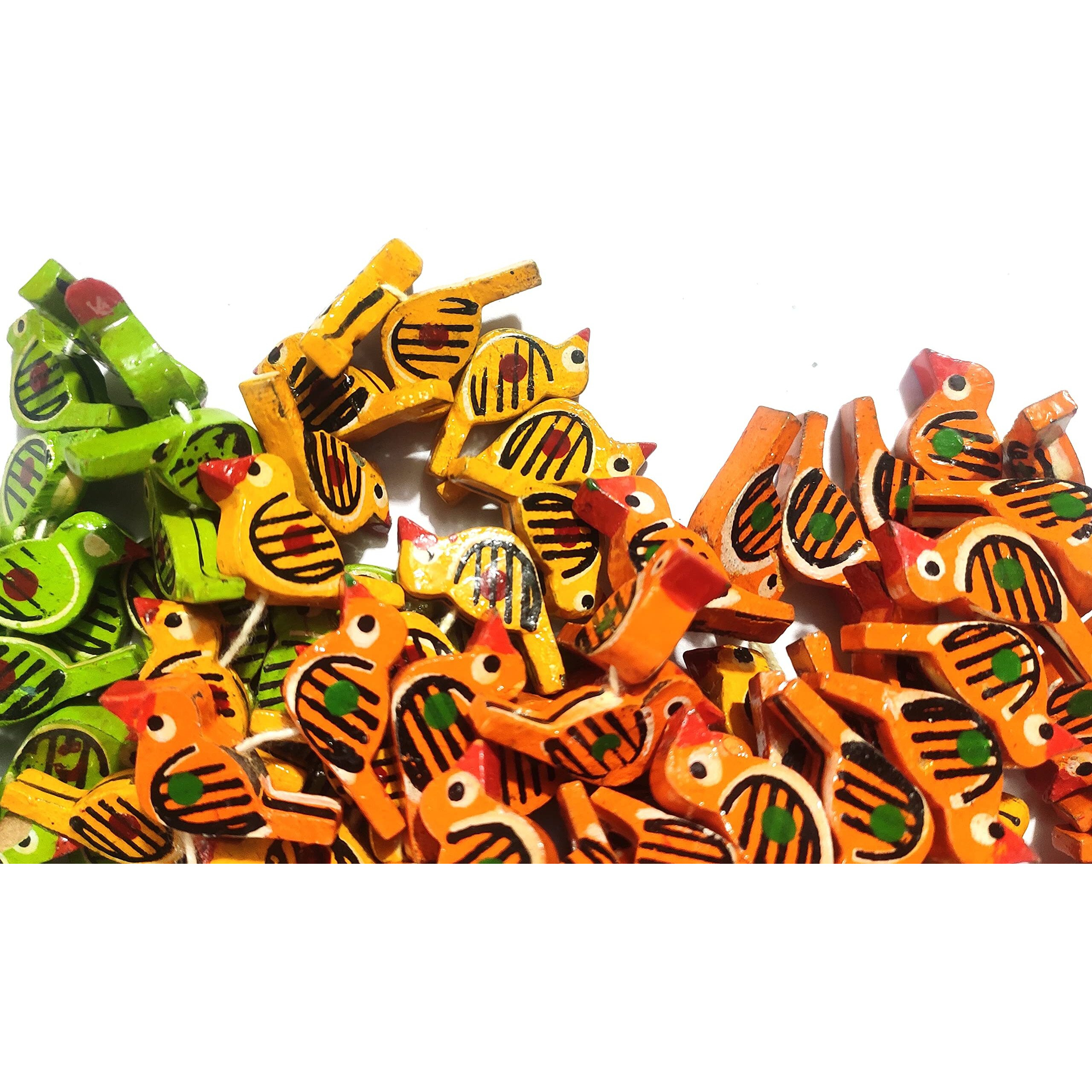 Wooden Birds Beads Multicolored 1X0.55 Inch For Jewellery Making, Beading, Art And Crafts And Craft Work, Pack Of 60 Pcs. (20 Pc Each Colour)