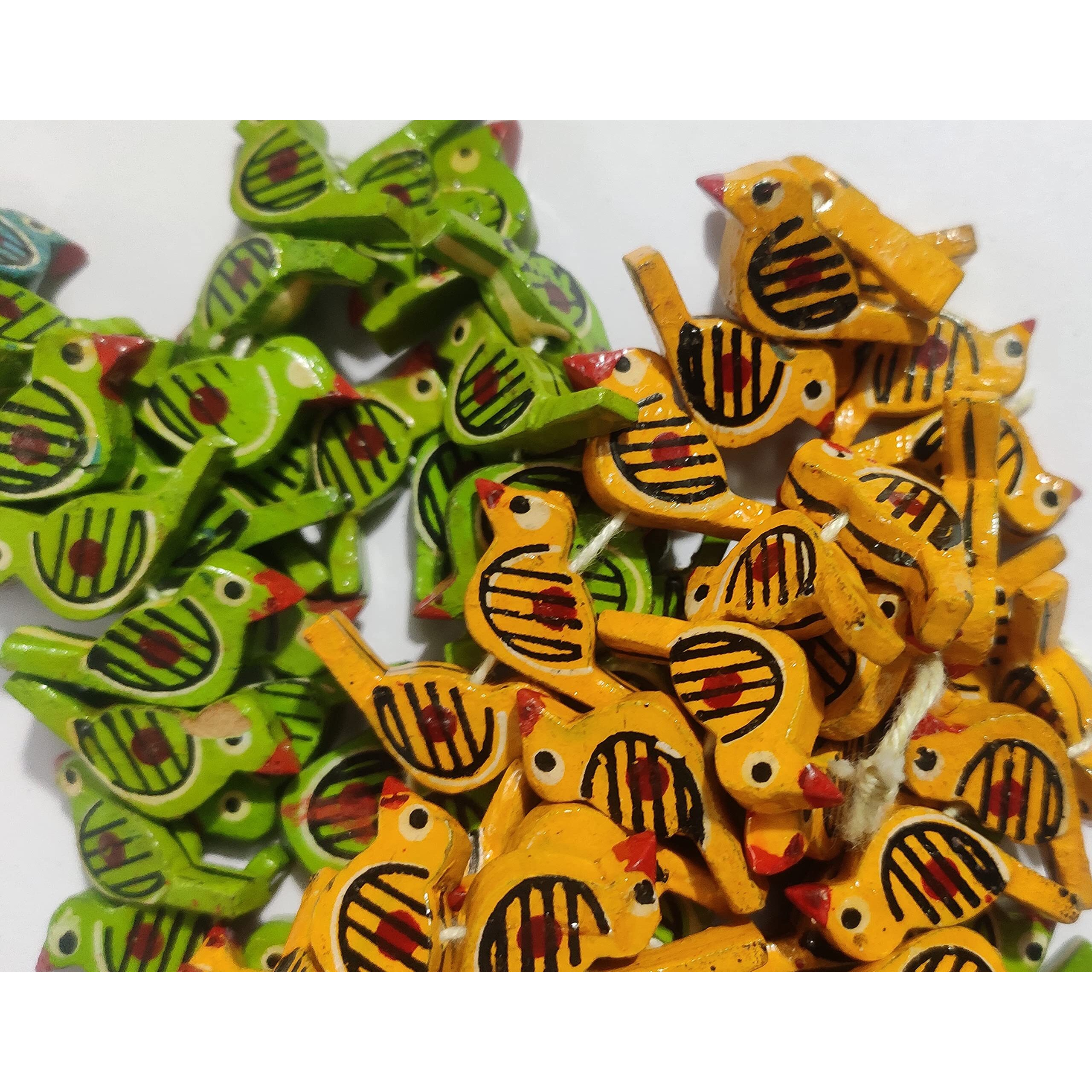 Wooden Birds Beads Multicolored 1X0.55 Inch For Jewellery Making, Beading, Art And Crafts And Craft Work, Pack Of 60 Pcs. (20 Pc Each Colour)