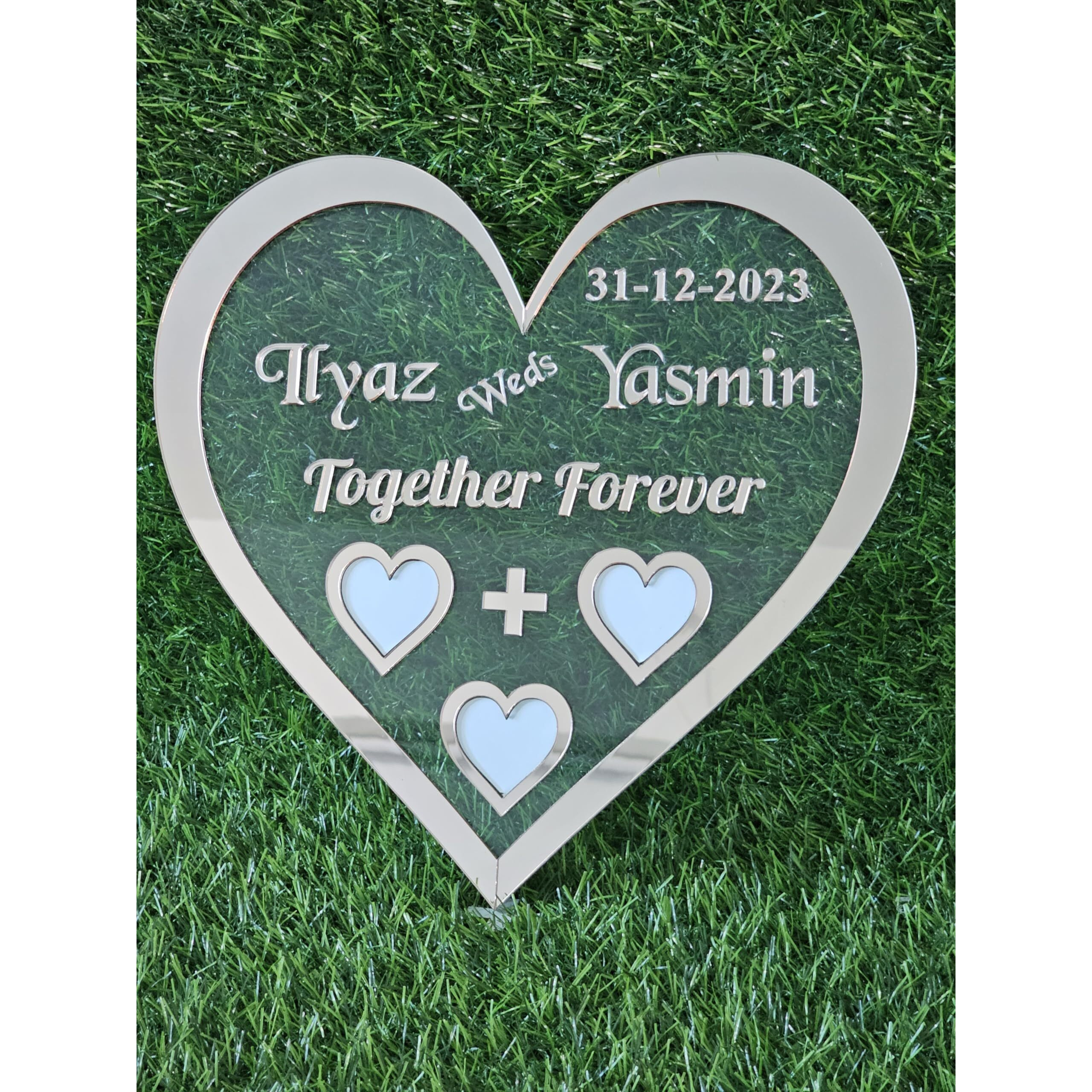 Ukani Acrylic Couple Thumb Impression Heart Shape Gift (30 Cm X 30 Cm) | Wedding Thumb Print | Personalized Text | Anniversary/Valentine Gift (Rose Gold)