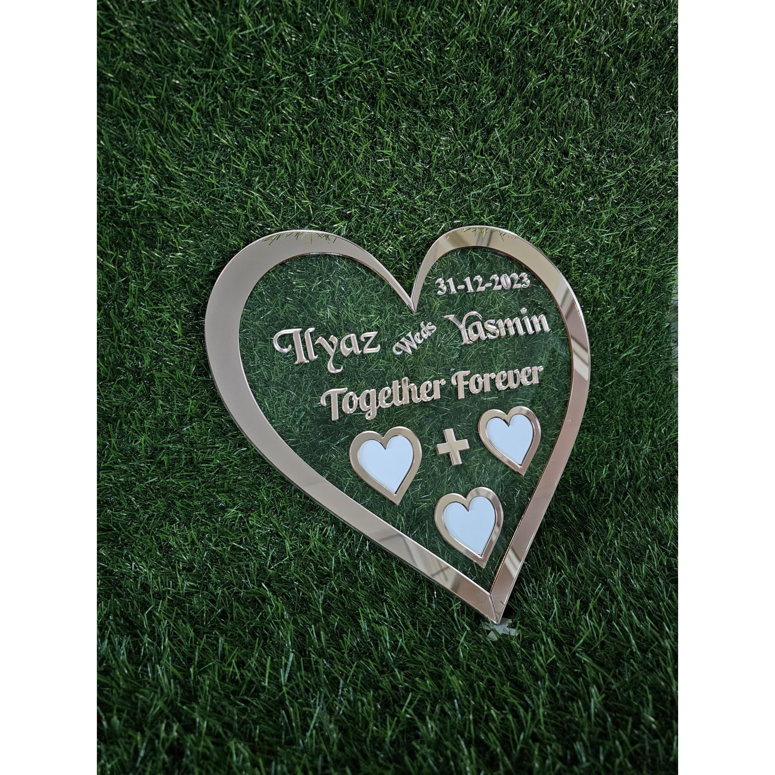 Ukani Acrylic Couple Thumb Impression Heart Shape Gift (30 Cm X 30 Cm) | Wedding Thumb Print | Personalized Text | Anniversary/Valentine Gift (Rose Gold)